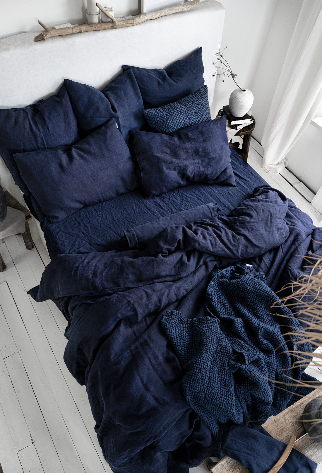 Linen Sheet Set in Midnight Blue