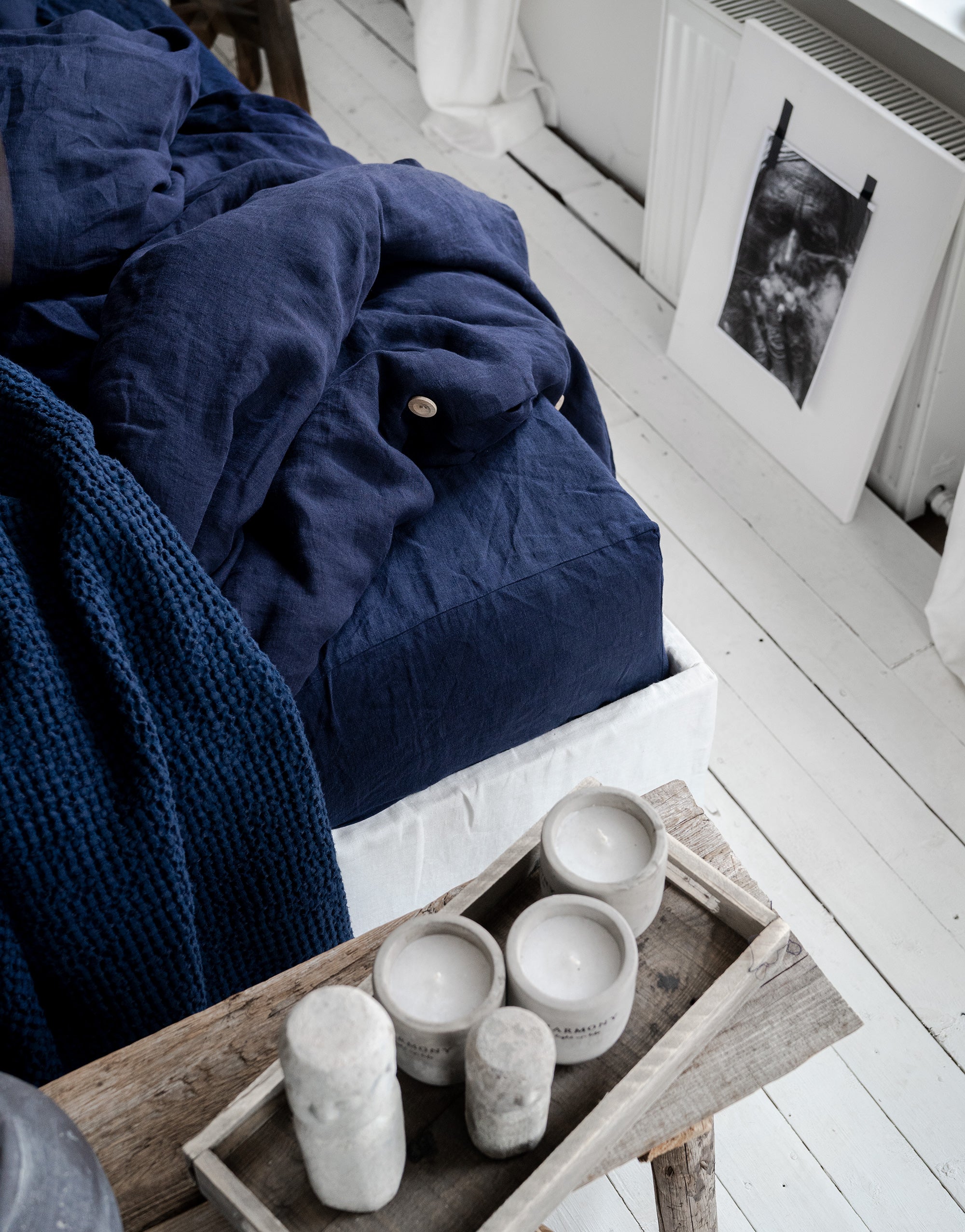 Linen Bedding Set in Midnight Blue - Duvet Cover & 2 Pillowcases