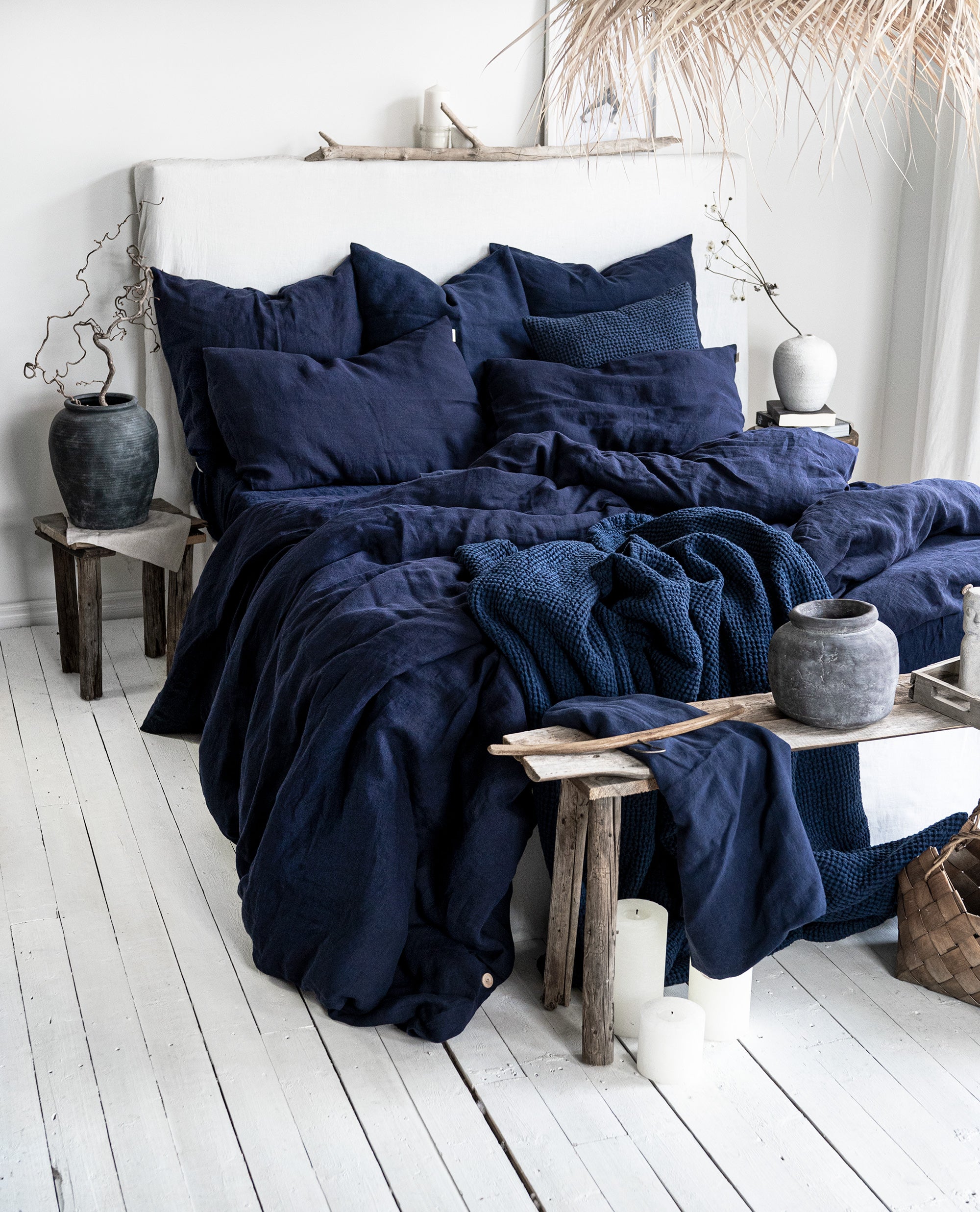 Linen Bedding Set in Midnight Blue - Duvet Cover & 2 Pillowcases