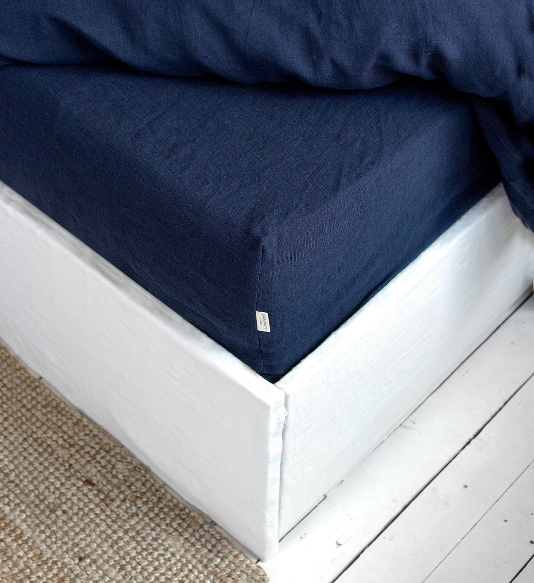 Linen Fitted Sheet in Midnight Blue