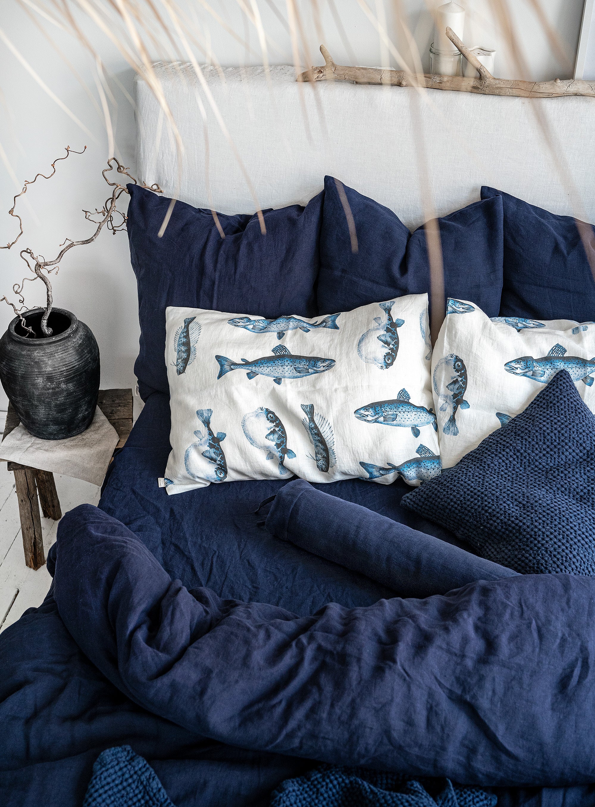 Fisherman Linen Pillowcase with Gingham Ribbon Closure