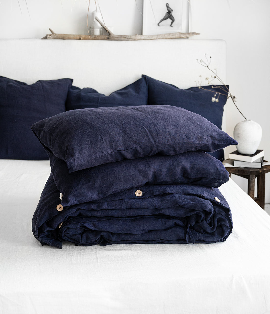 Linen Bedding Set in Midnight Blue - Duvet Cover & 2 Pillowcases