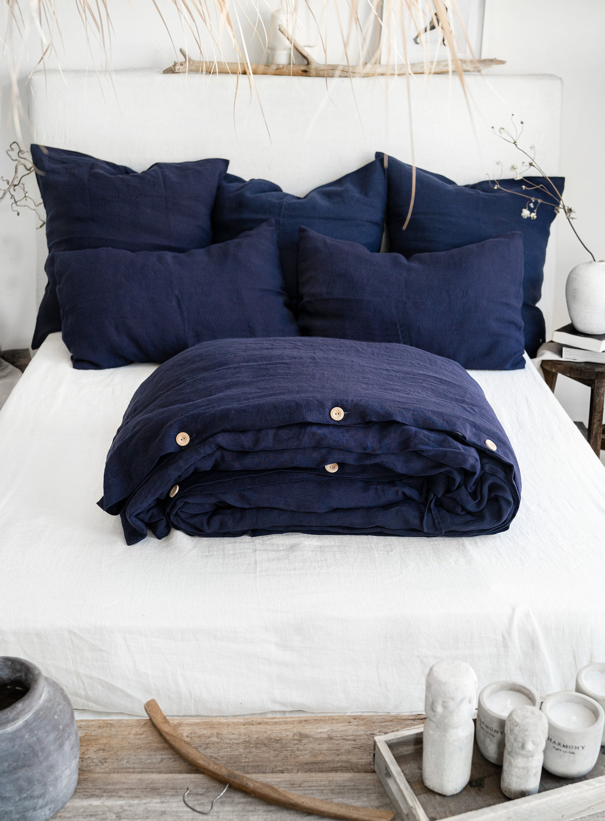 Linen Duvet Cover in Midnight Blue
