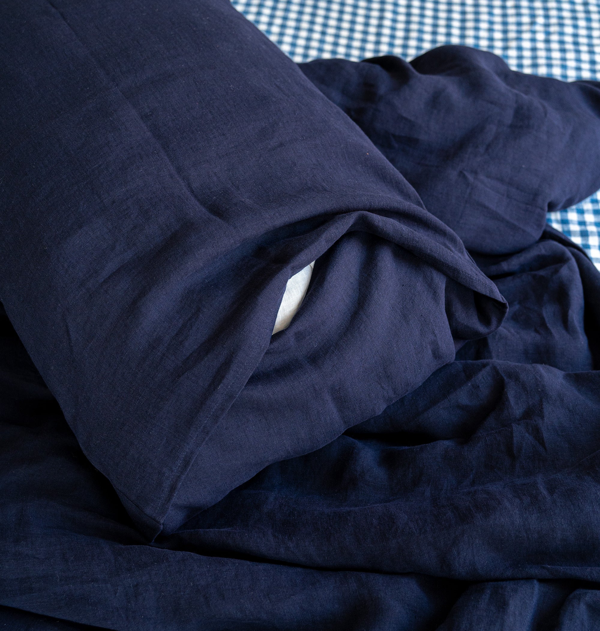 Linen Bedding Set in Midnight Blue - Duvet Cover & 2 Pillowcases
