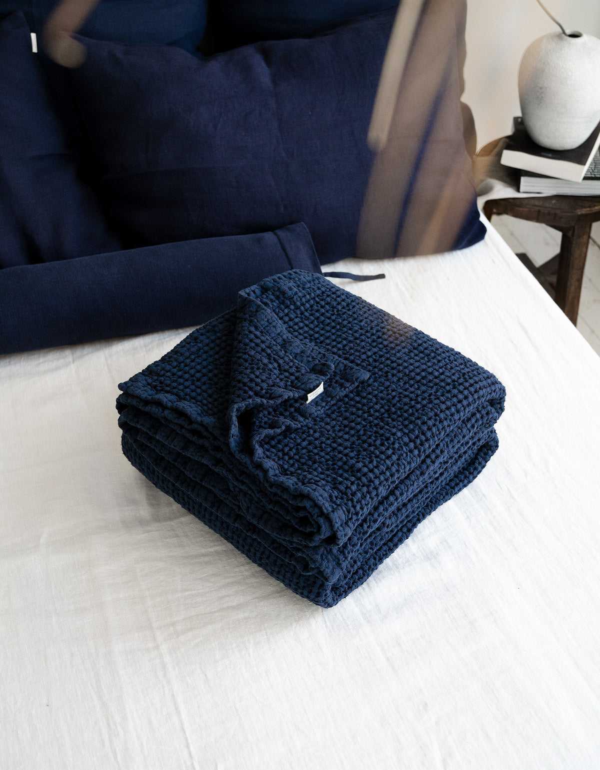 Waffle Blanket in Midnight Blue