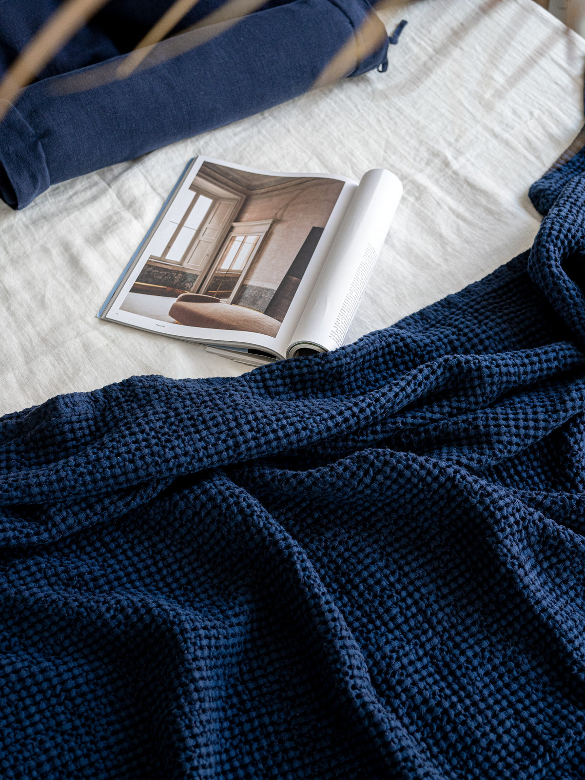 Waffle Blanket in Midnight Blue