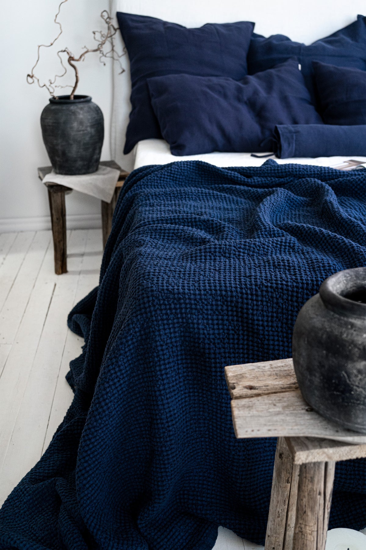 Waffle Blanket in Midnight Blue