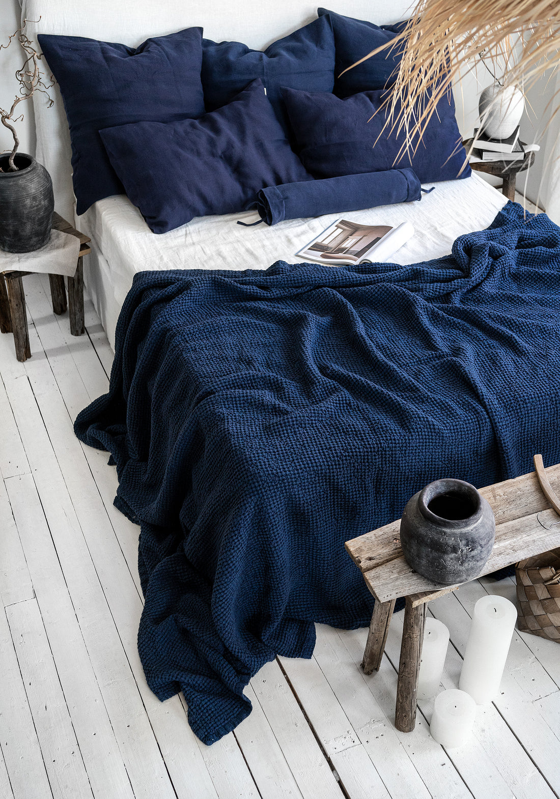Waffle Blanket in Midnight Blue