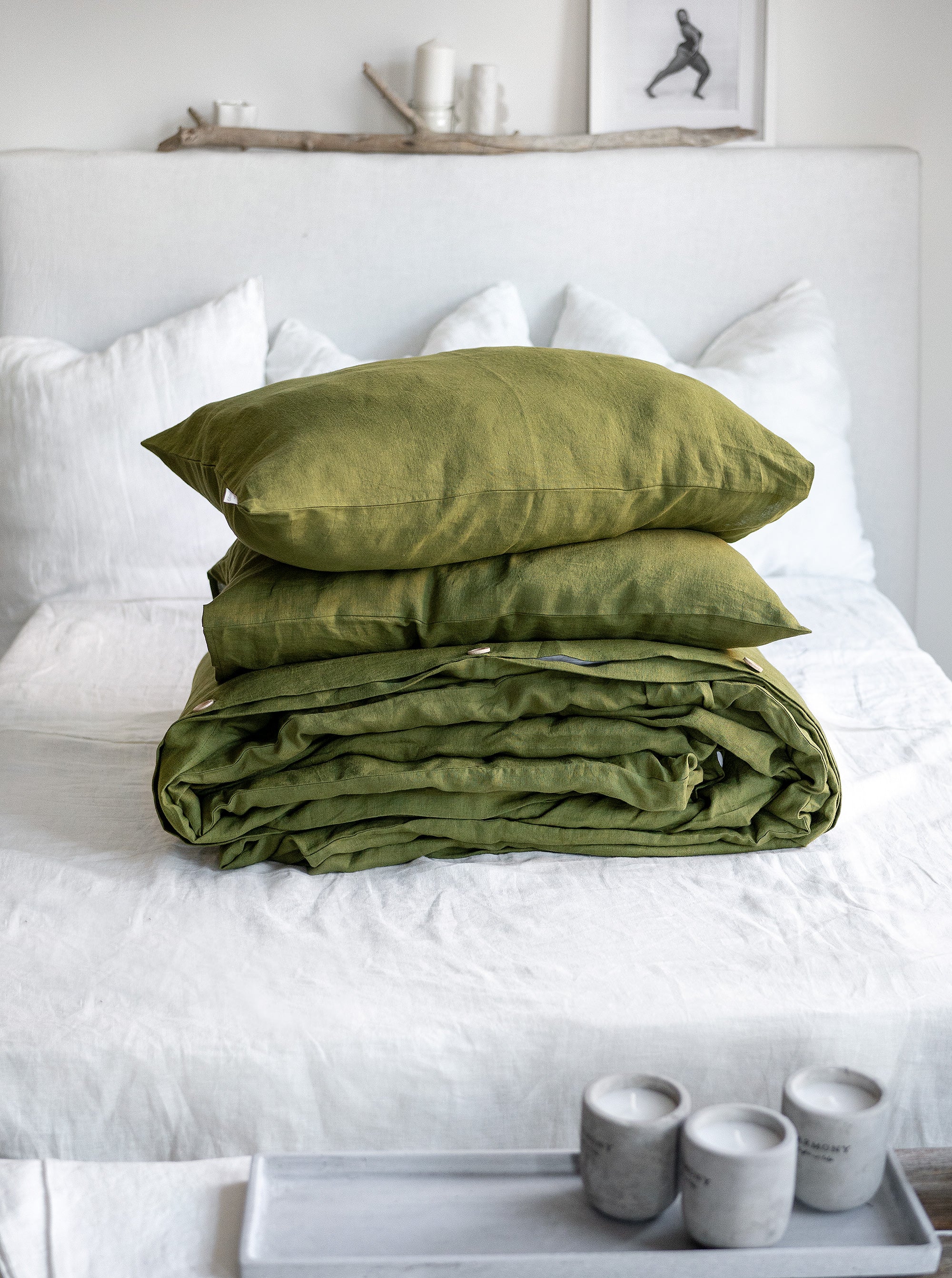 Linen Bedding Set in Moss Green - Duvet Cover & 2 Pillowcases