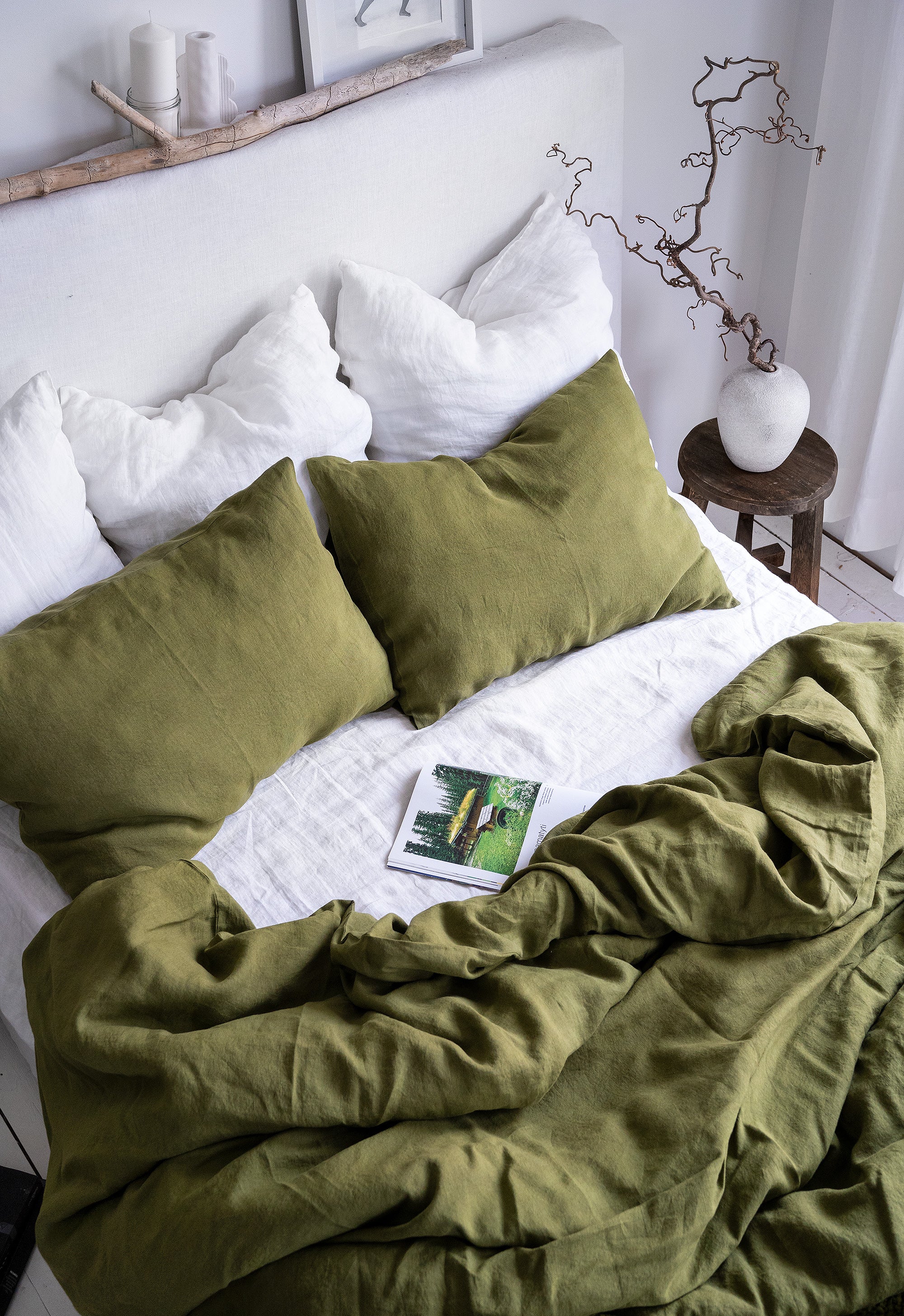 Linen Pillowcase in Moss Green