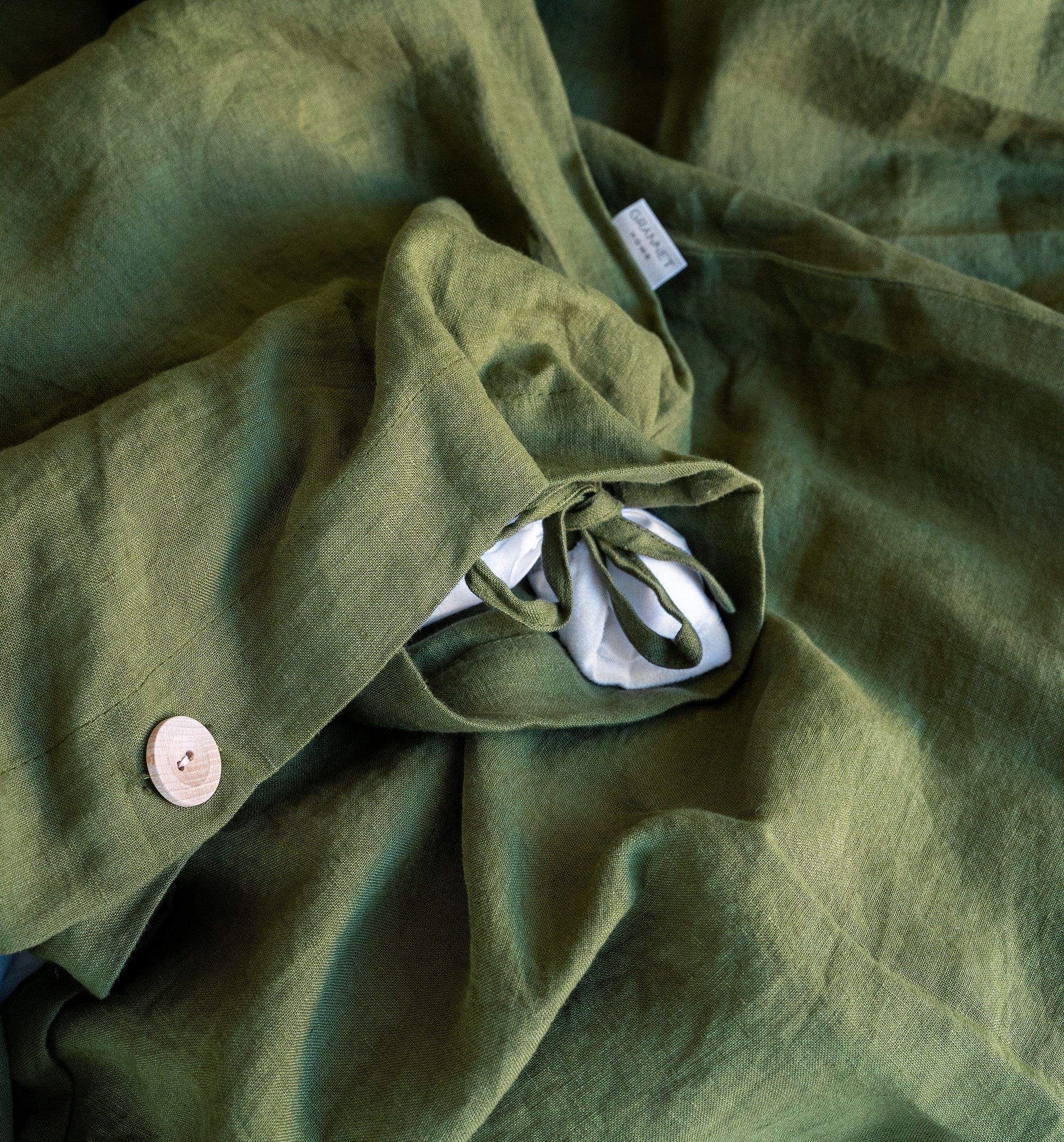 Linen Bedding Set in Moss Green - Duvet Cover & 2 Pillowcases
