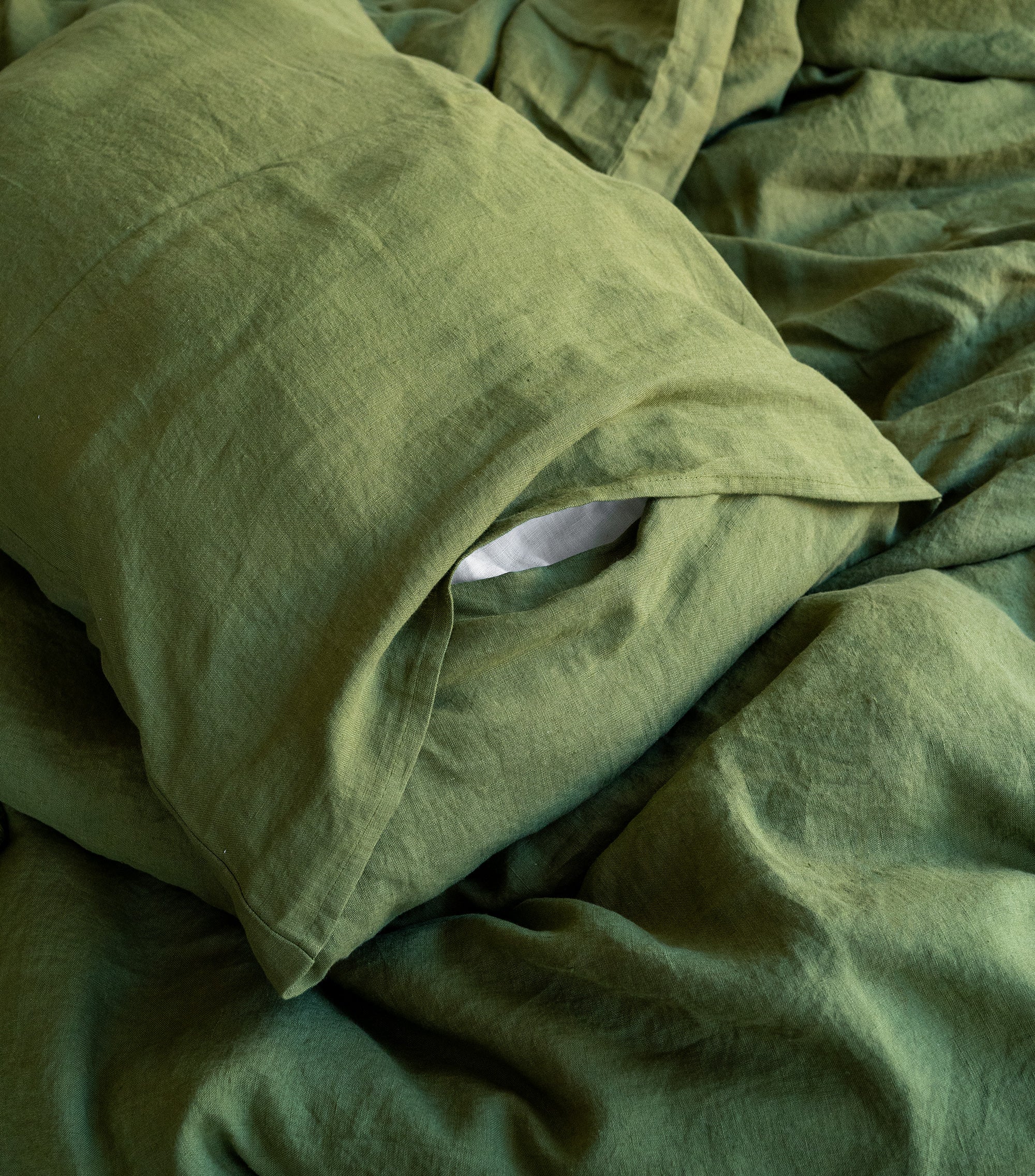 Linen Pillowcase in Moss Green