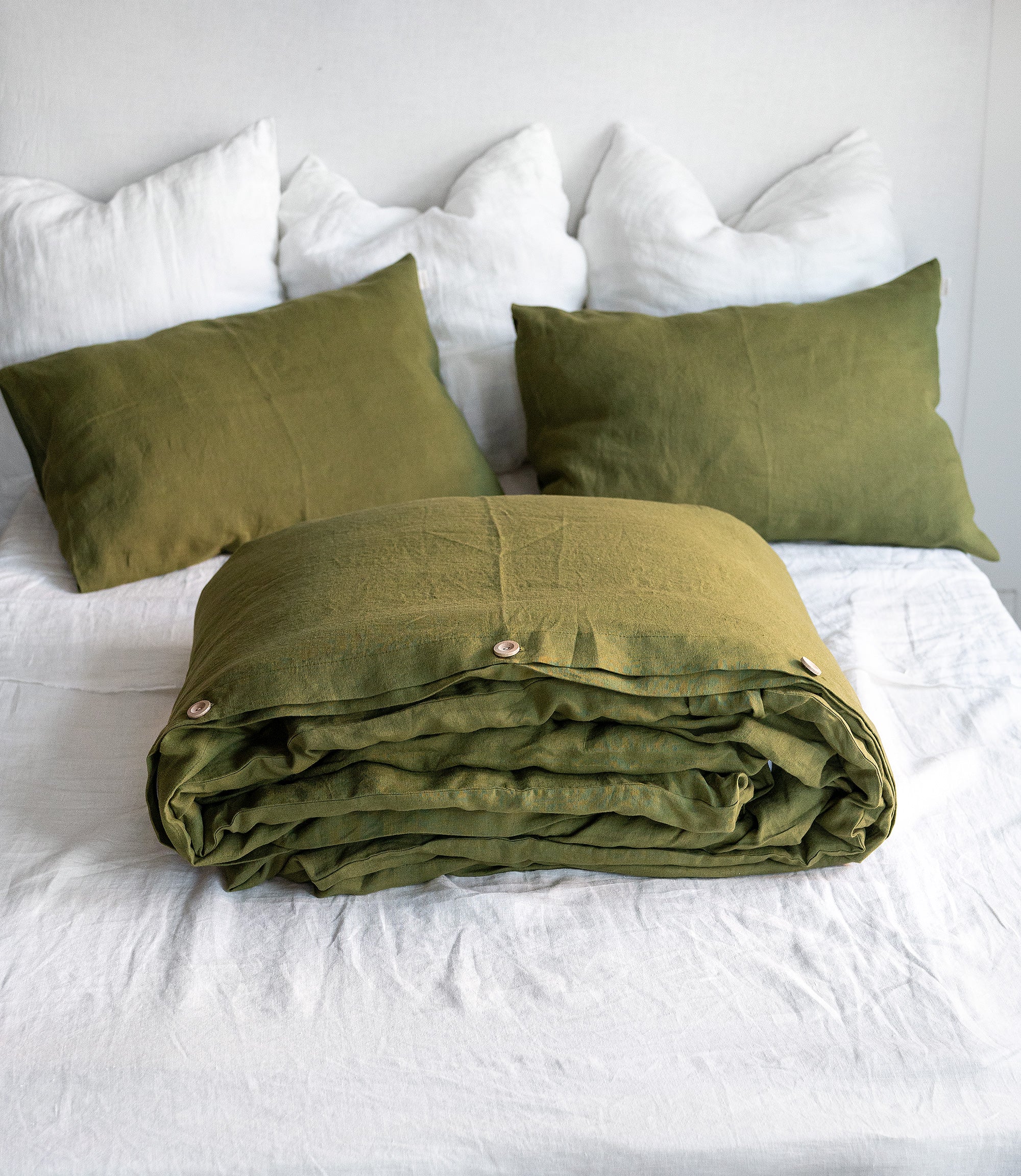 Linen Duvet Cover in Moss Green