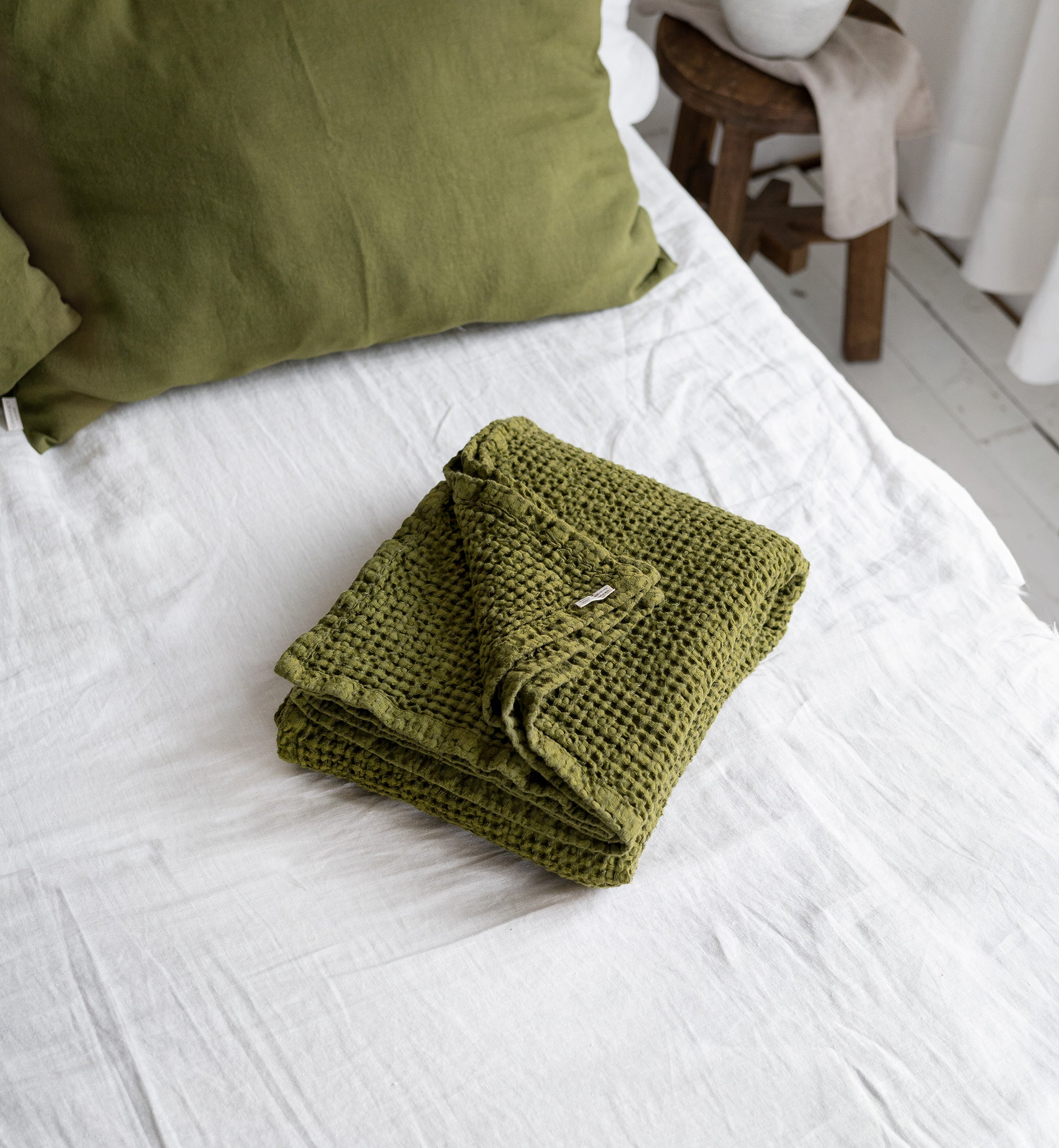 Waffle Blanket in Moss Green