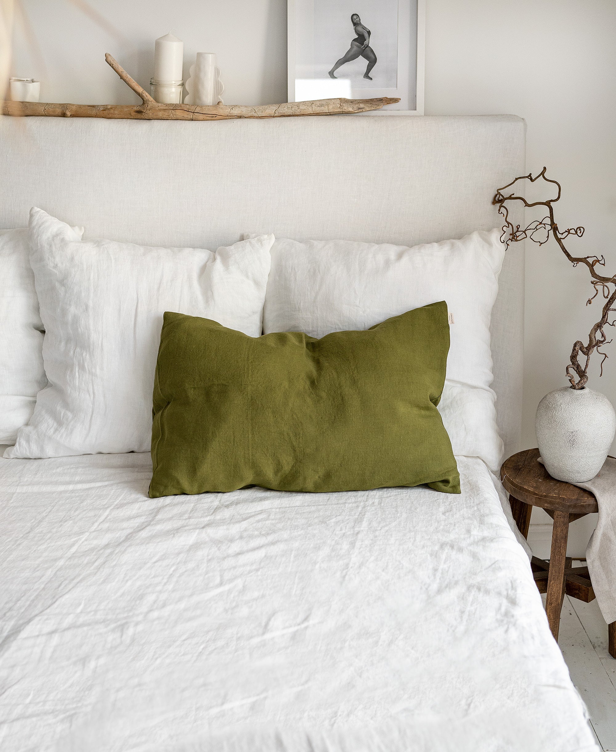 Linen Pillowcase in Moss Green