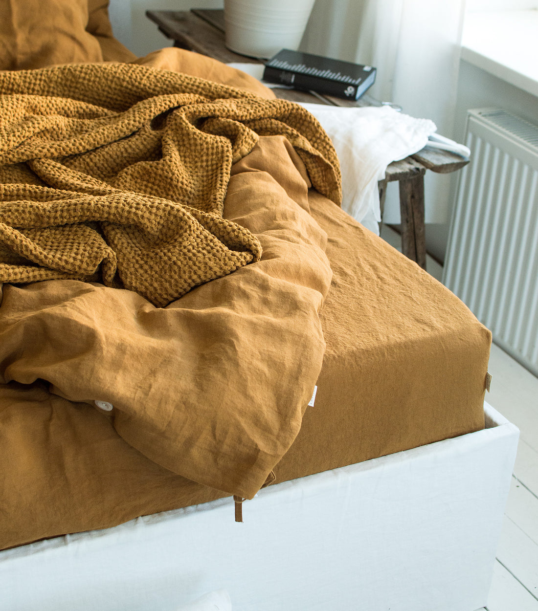 Linen Fitted Sheet in Mustard