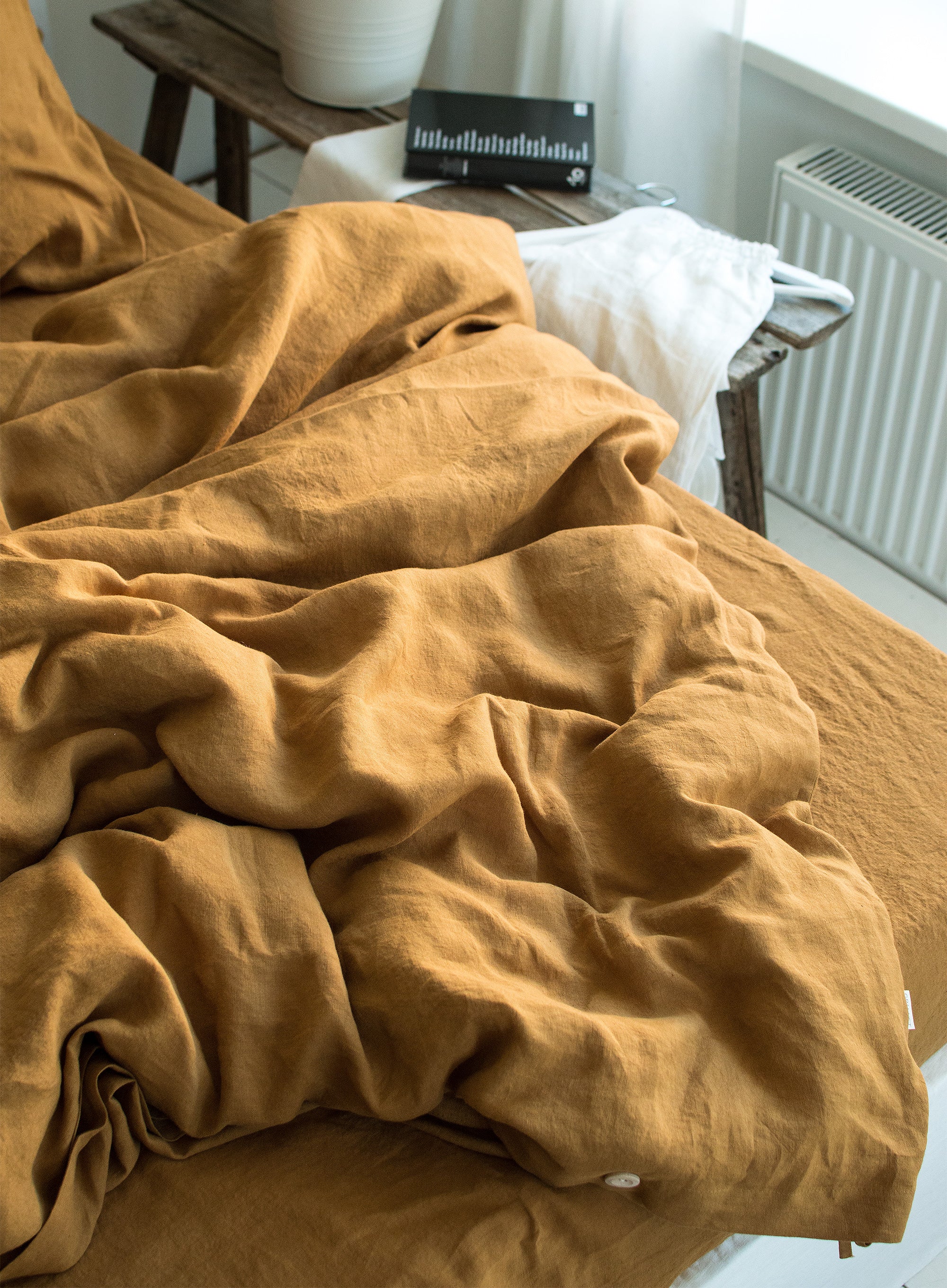 Linen Fitted Sheet in Mustard