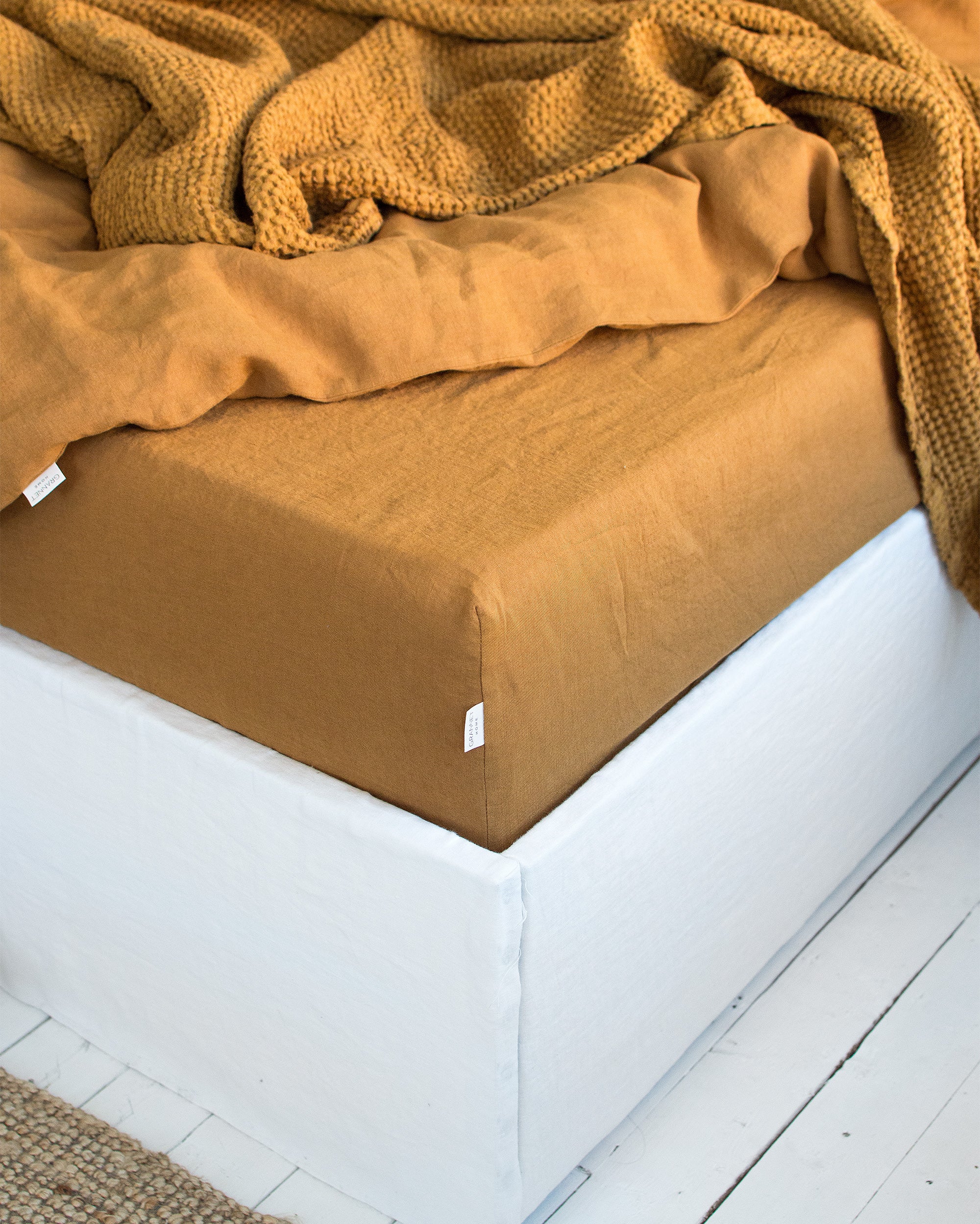 Linen Fitted Sheet in Mustard