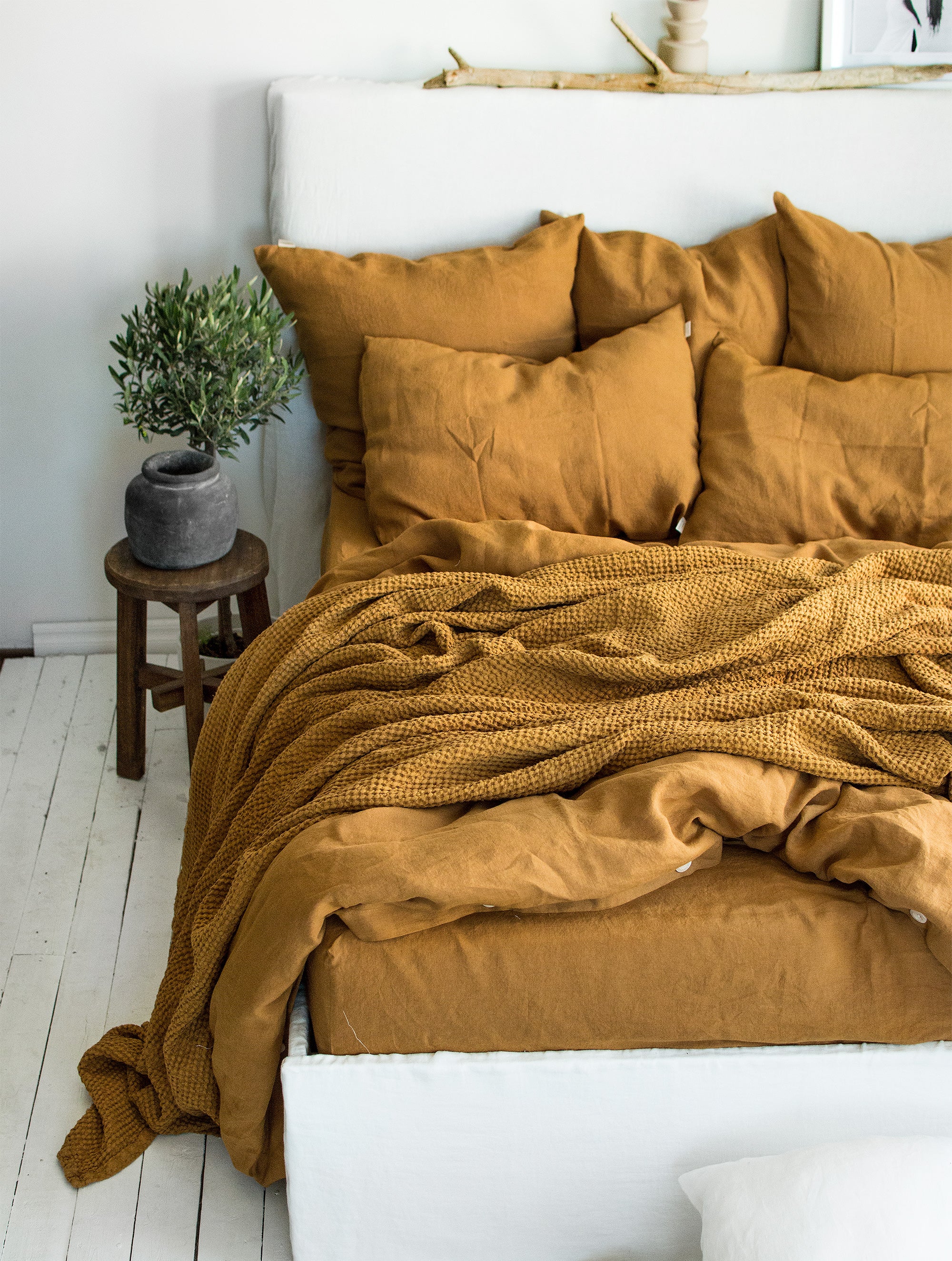 Linen Fitted Sheet in Mustard