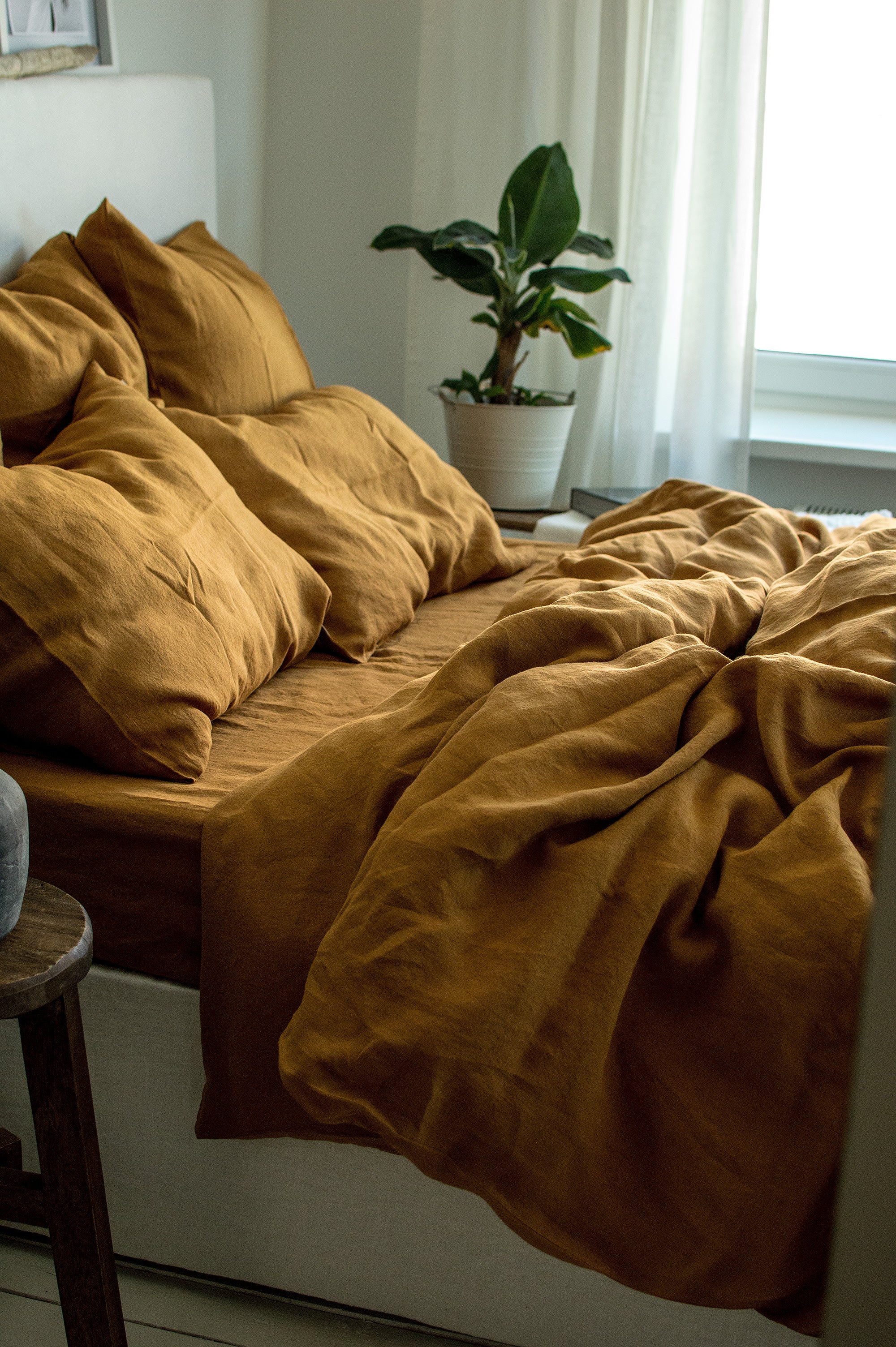Linen Bedding Set in Mustard - Duvet Cover & 2 Pillowcases