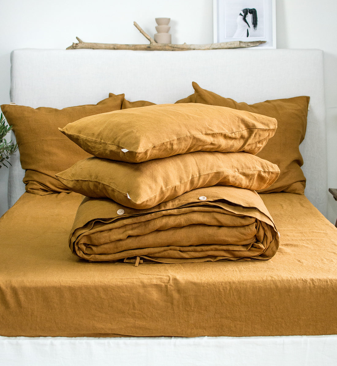 Linen Bedding Set in Mustard - Duvet Cover & 2 Pillowcases