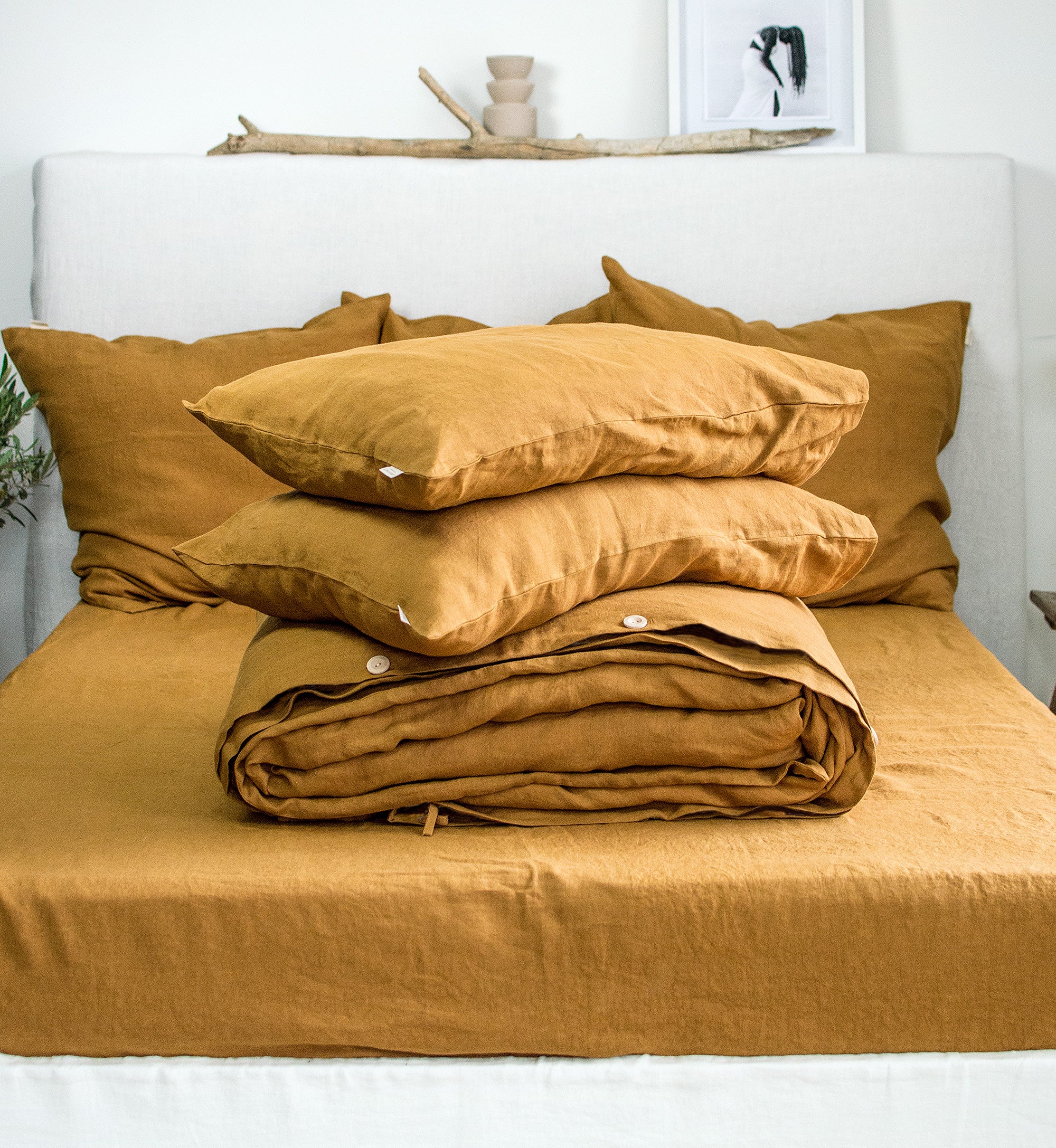 Linen Bedding Set in Mustard - Duvet Cover & 2 Pillowcases