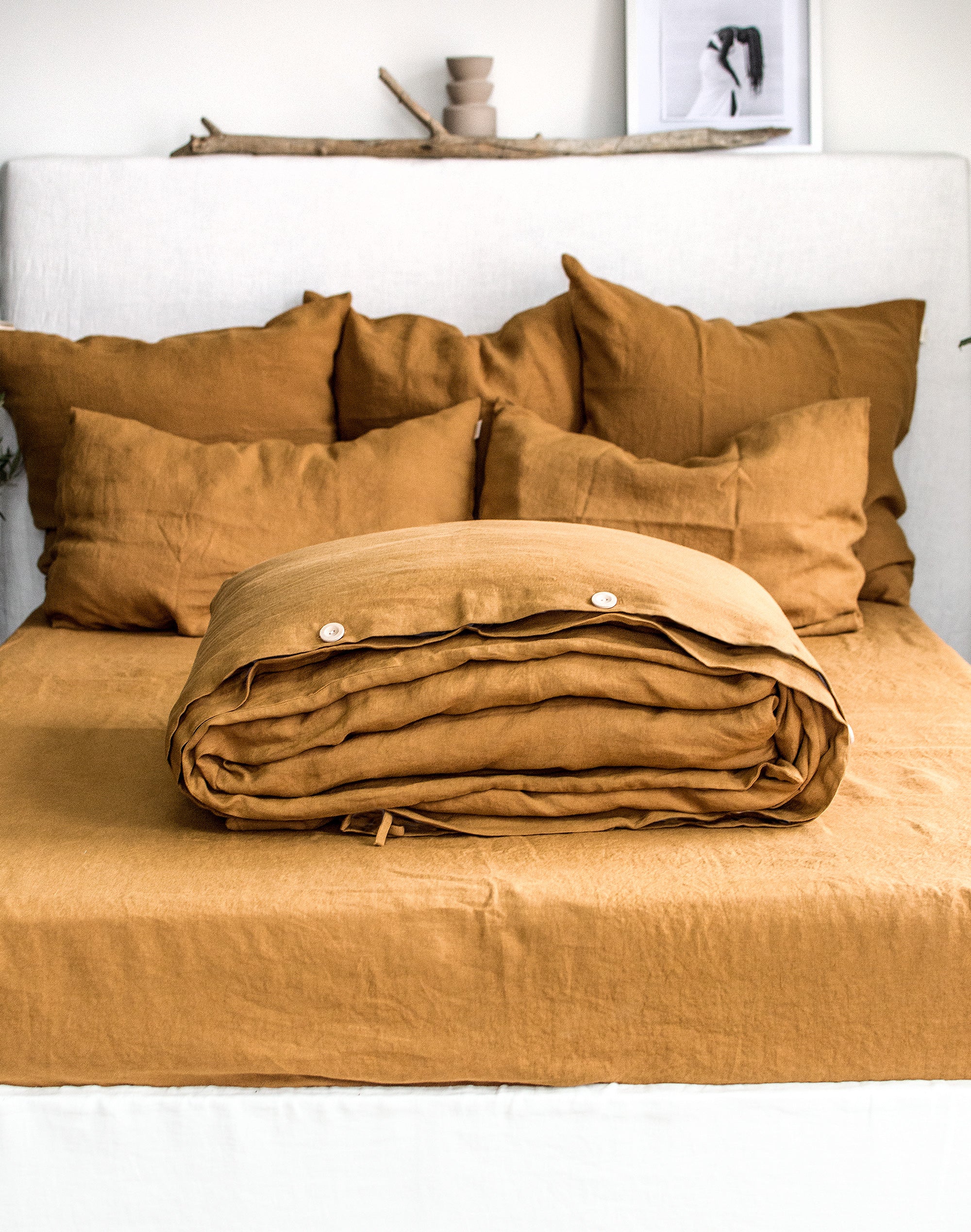 Linen Duvet Cover in Mustard