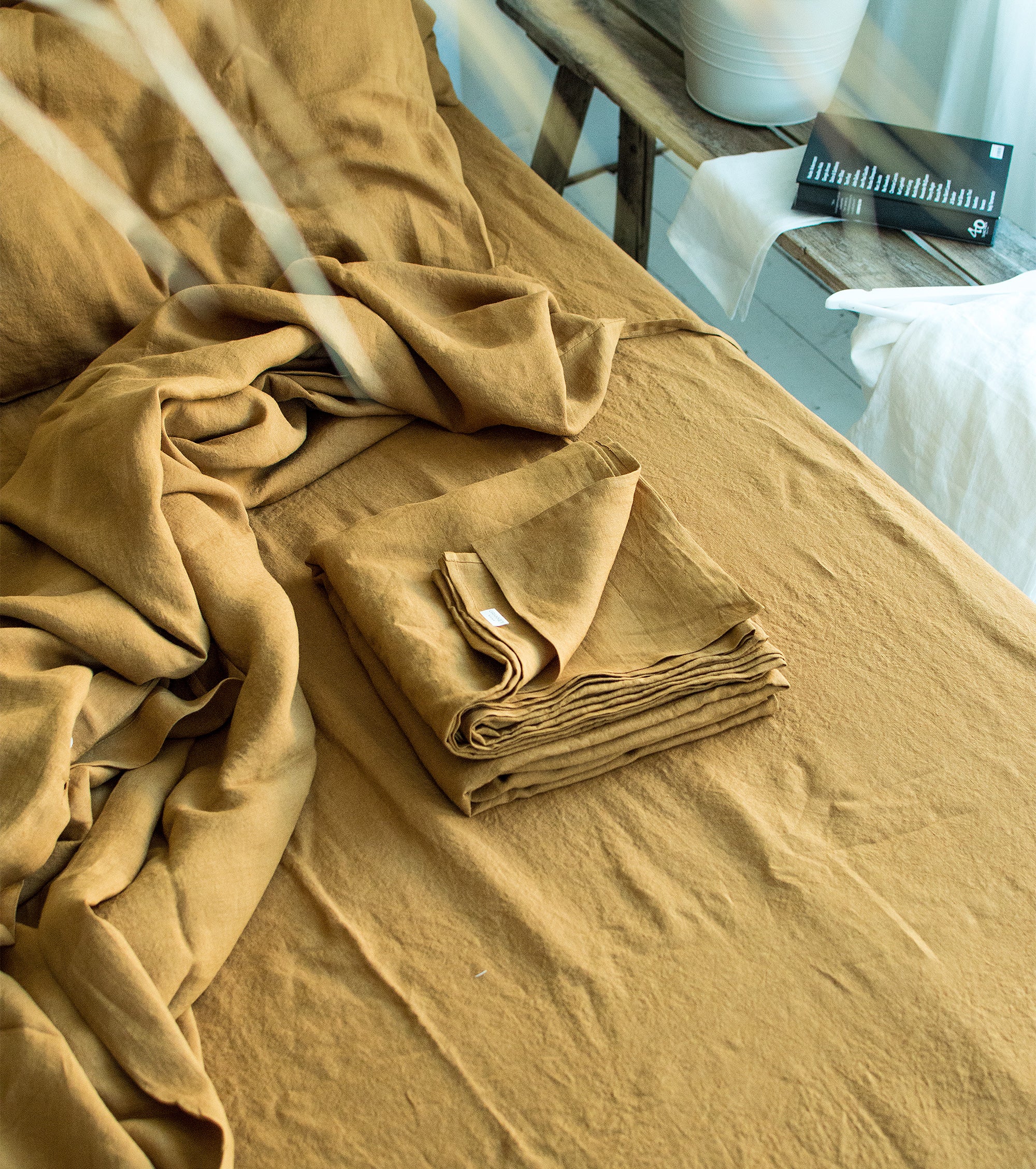 Linen Flat Sheet in Mustard