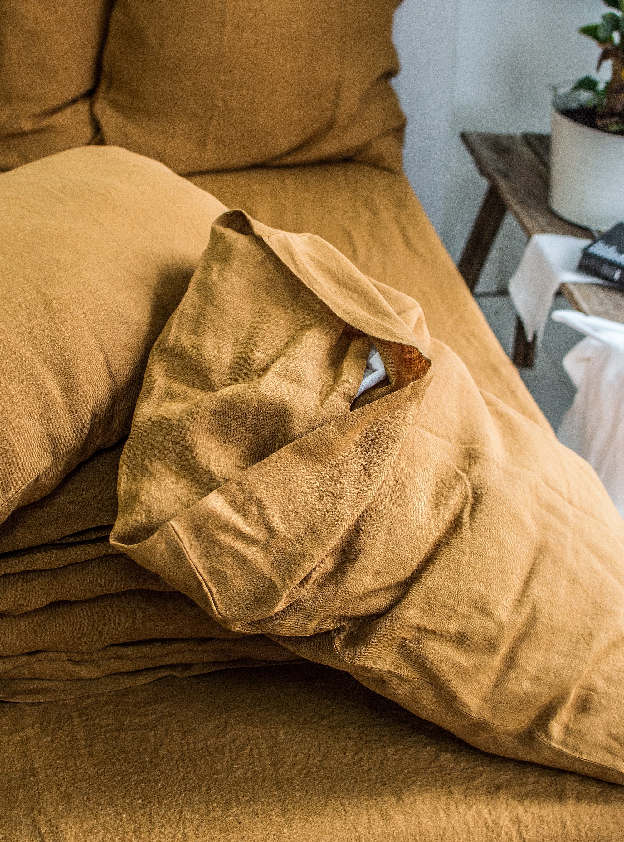 Linen Bedding Set in Mustard - Duvet Cover & 2 Pillowcases