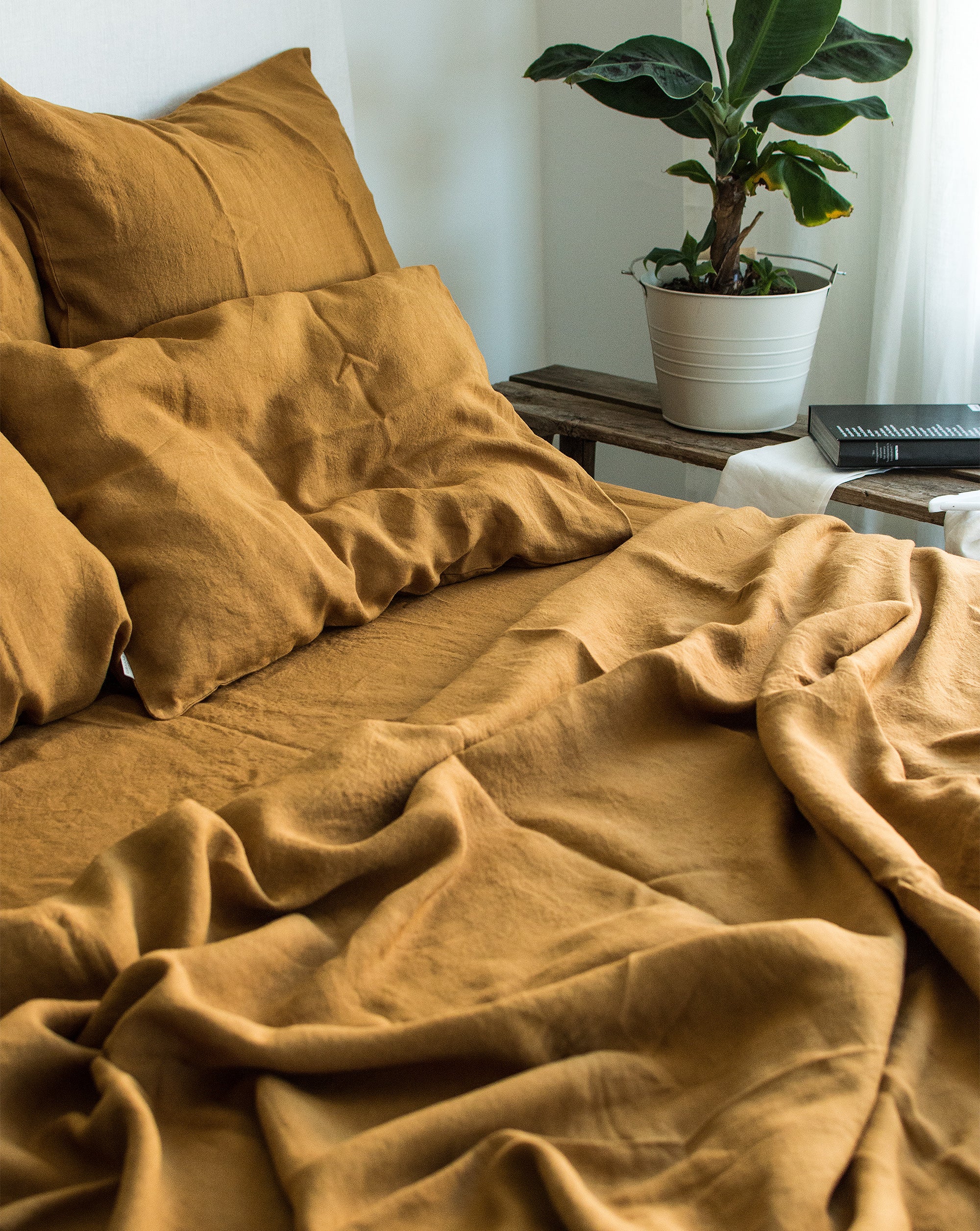 Linen Flat Sheet in Mustard