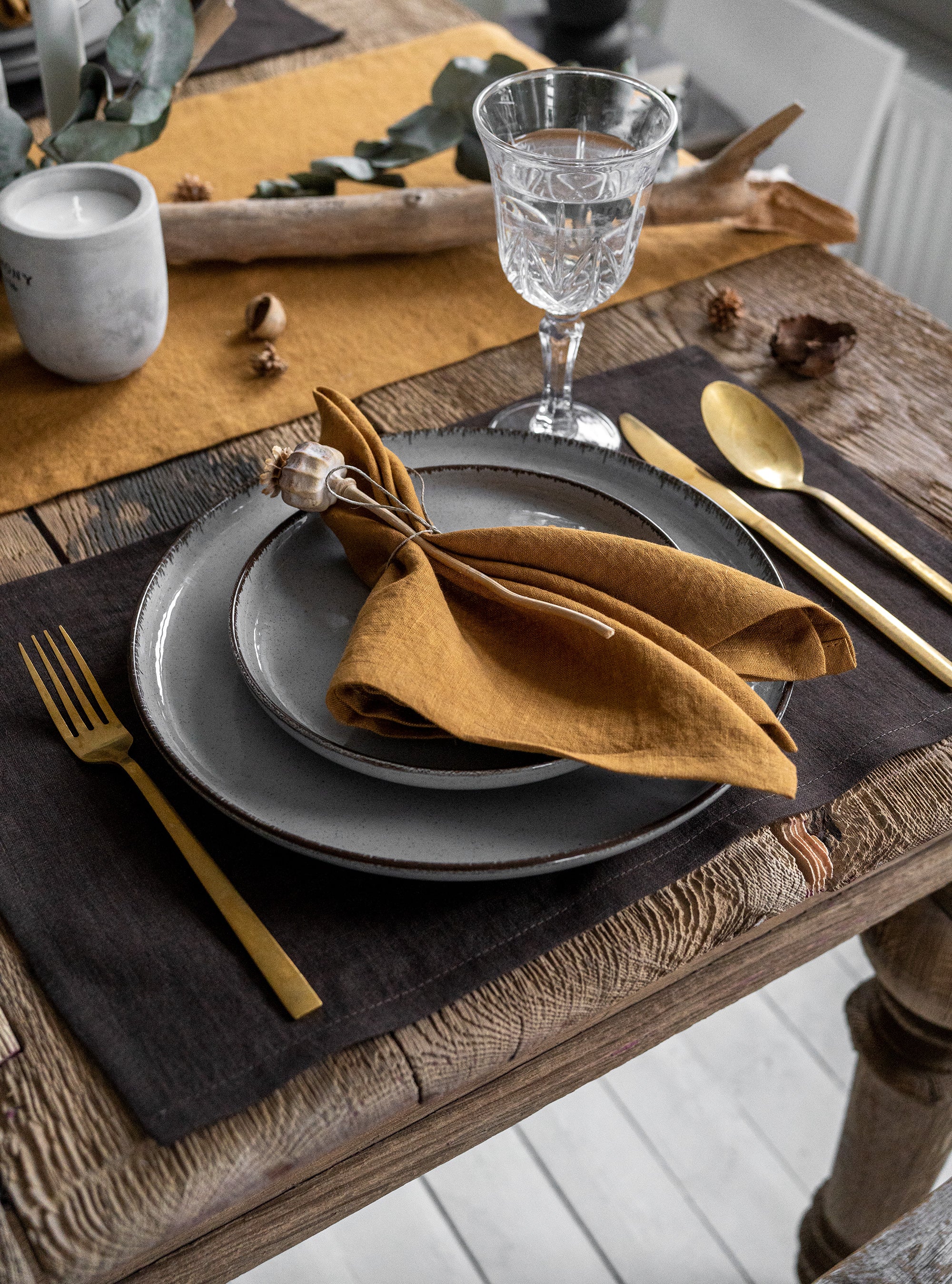 Linen Table Runner in Mustard