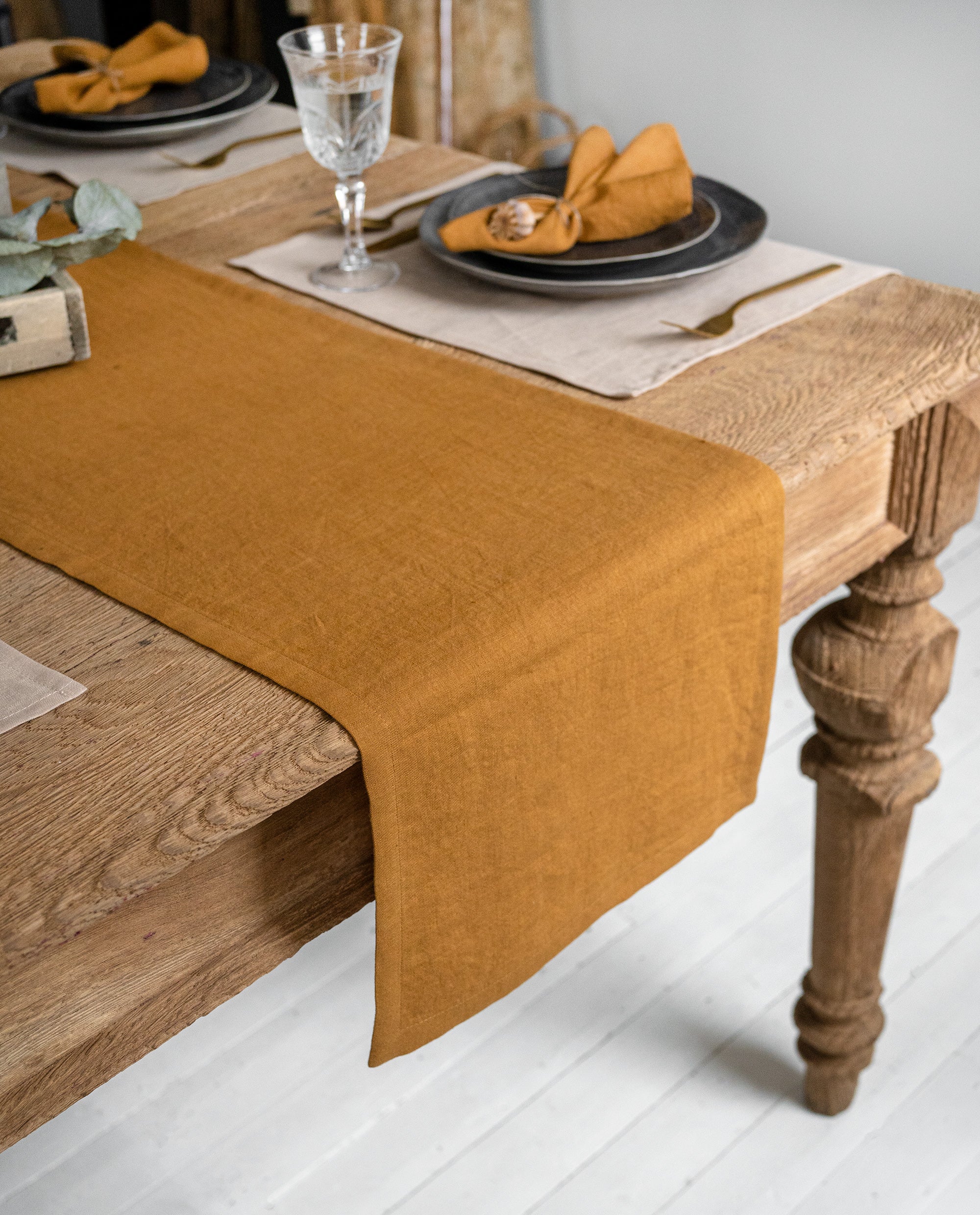 Linen Table Runner in Mustard