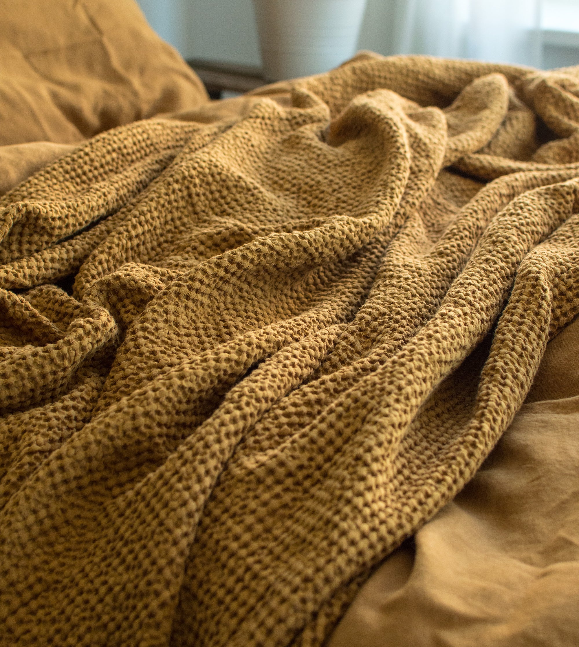 Waffle Blanket in Mustard