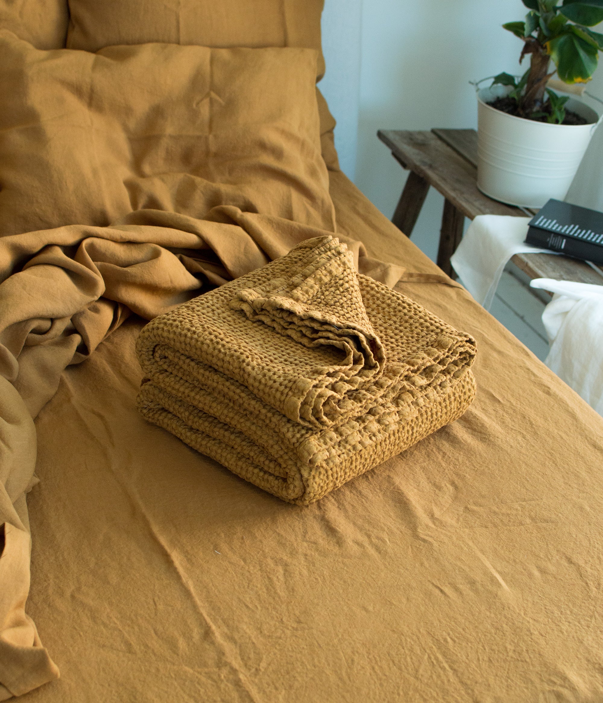 Waffle Blanket in Mustard