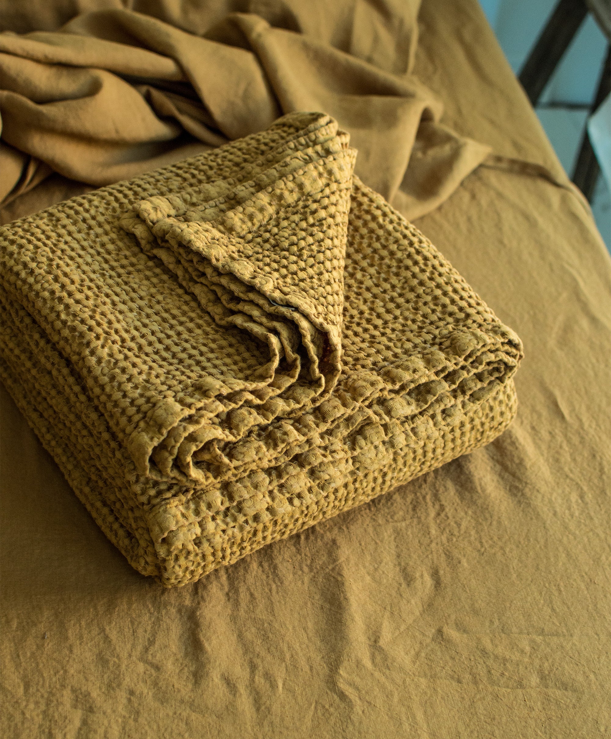 Waffle Blanket in Mustard