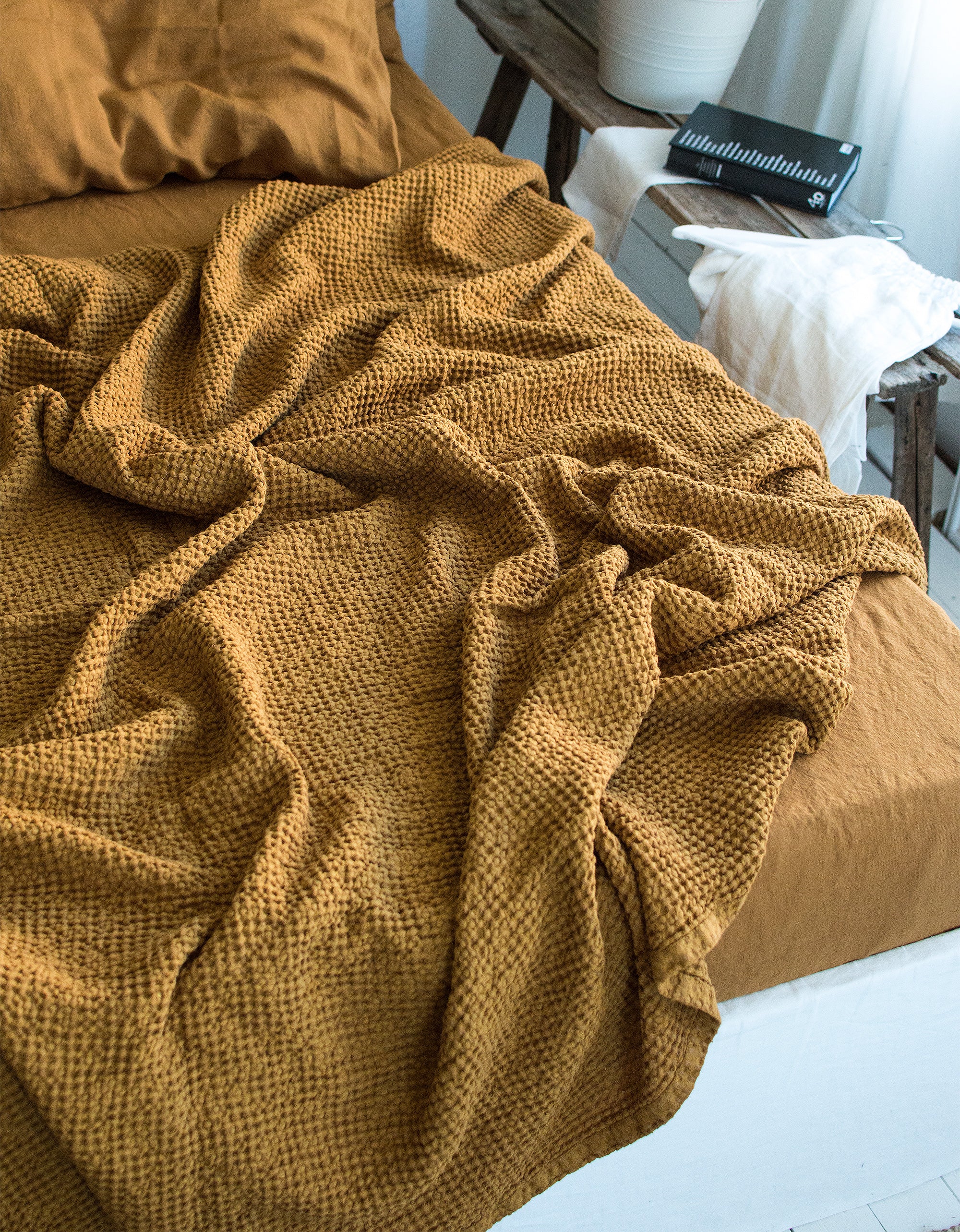 Waffle Blanket in Mustard
