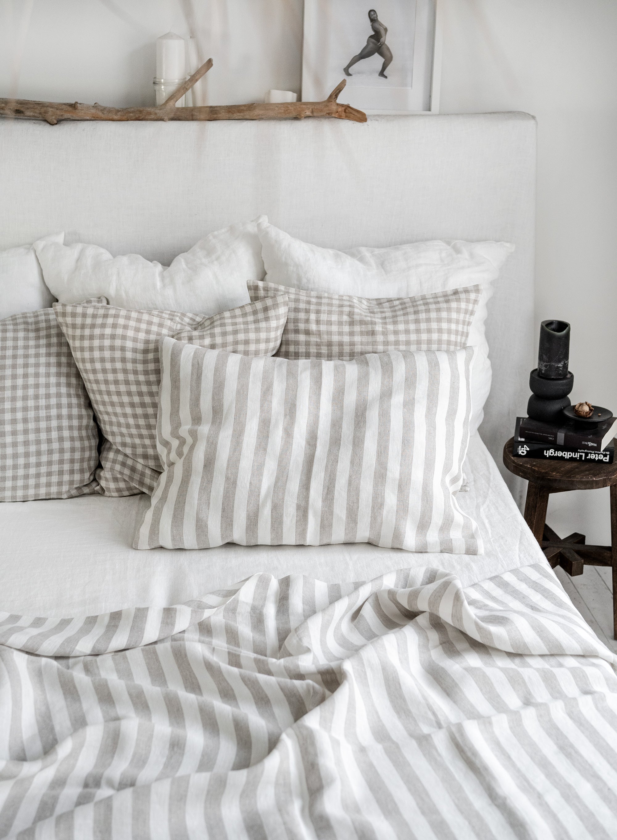 Linen Pillowcase in Natural Stripes