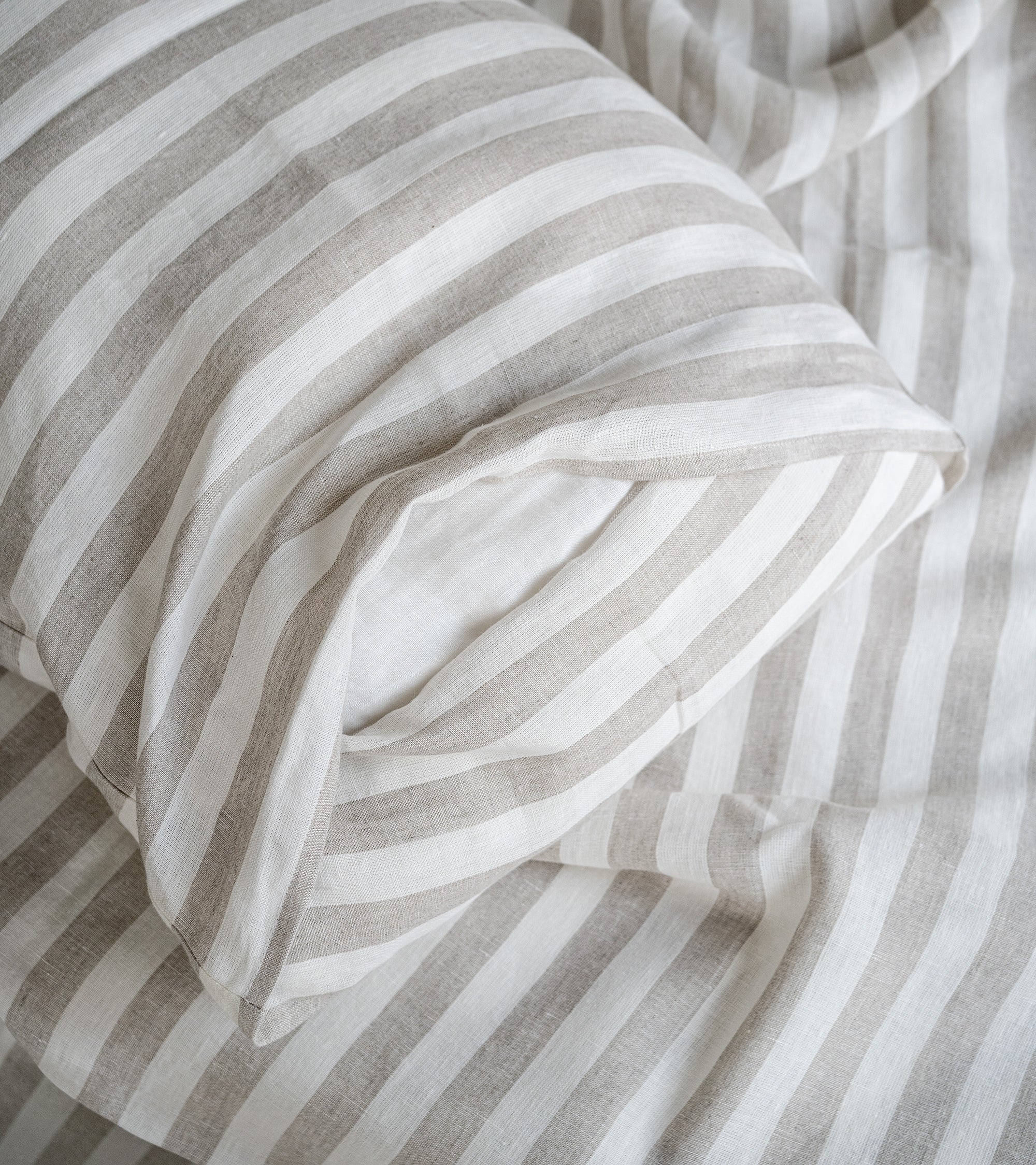 Linen Pillowcase in Natural Stripes