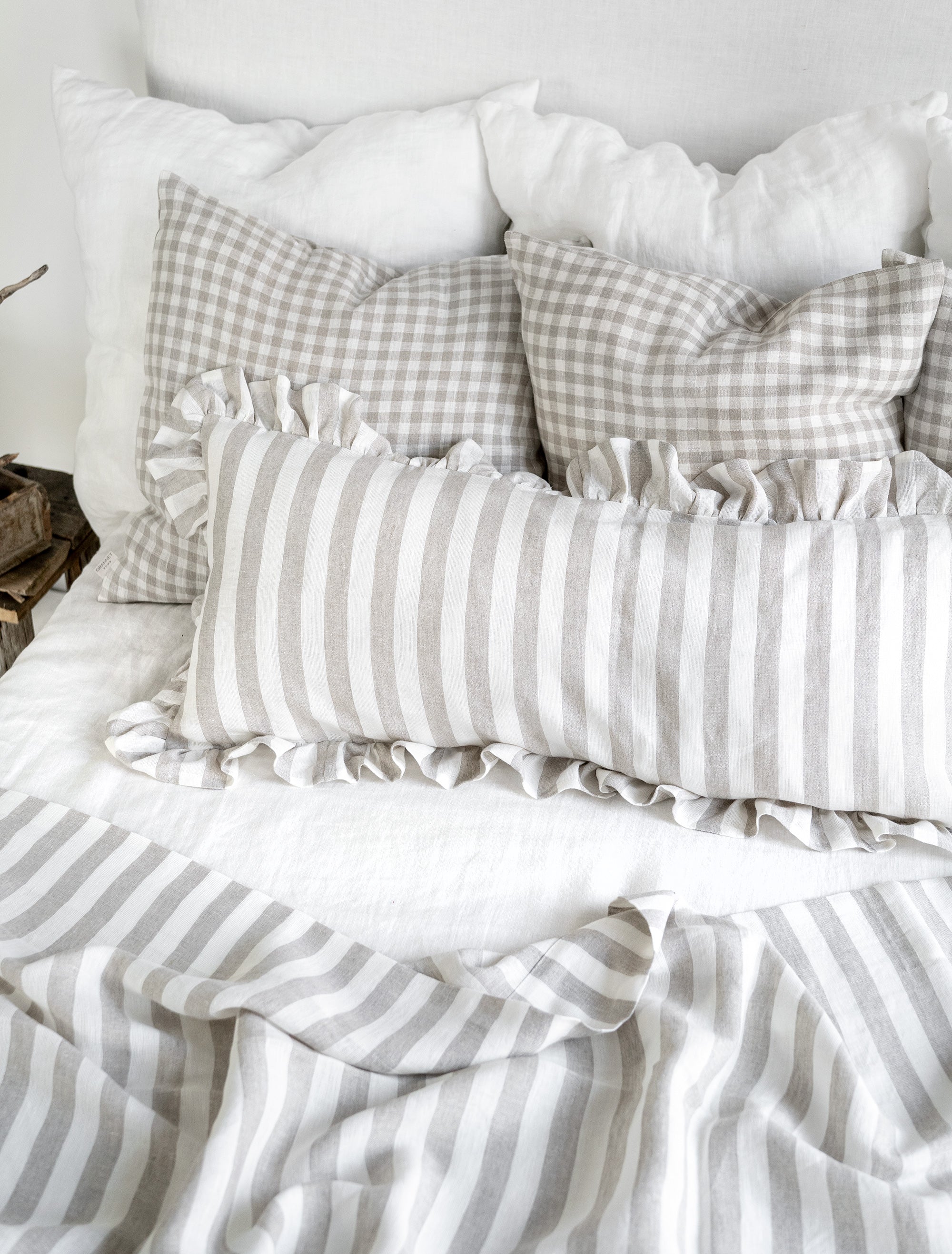 Linen Flat Sheet in Natural Stripes