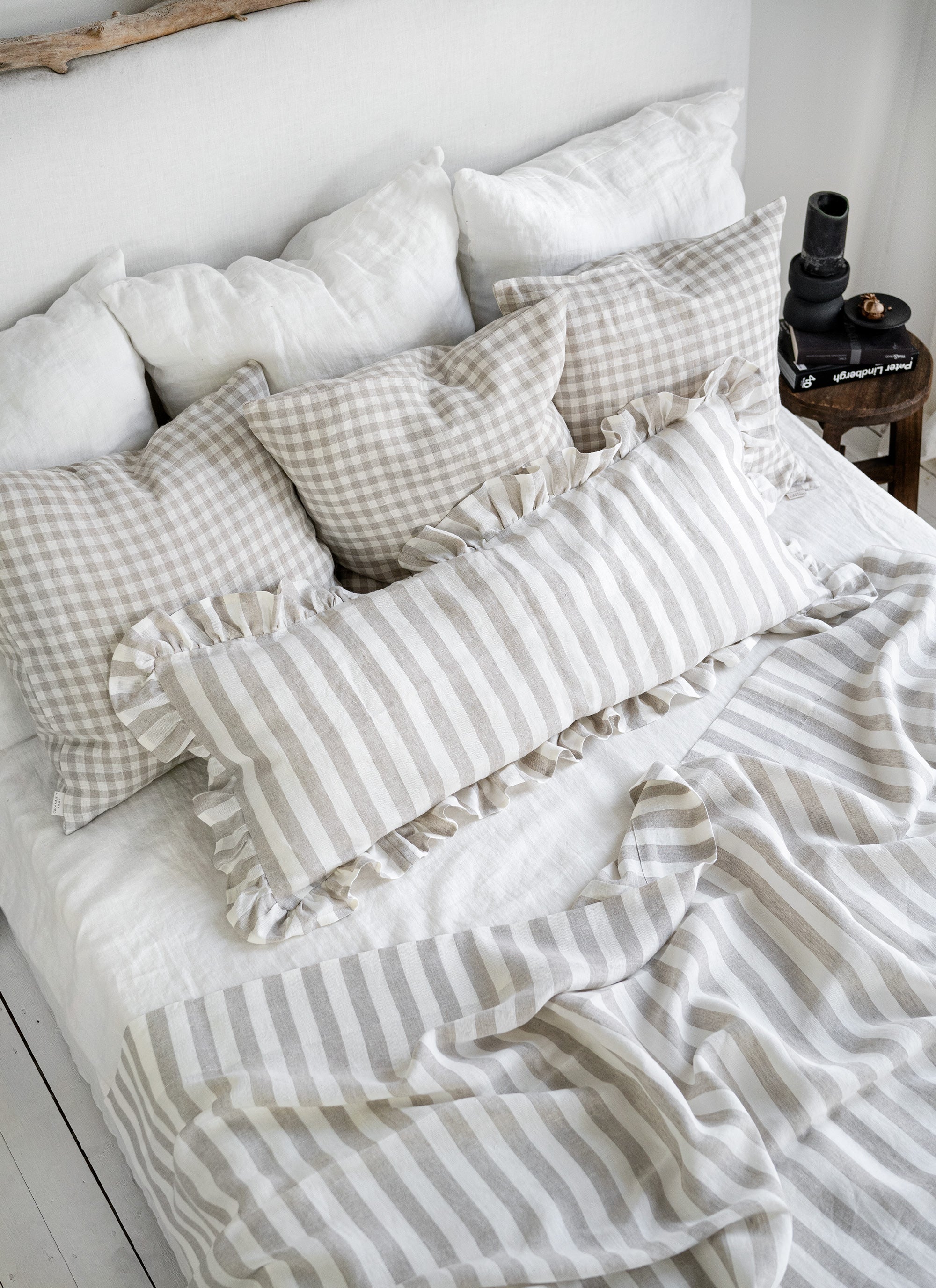 Linen Fitted Sheet in Natural Stripes
