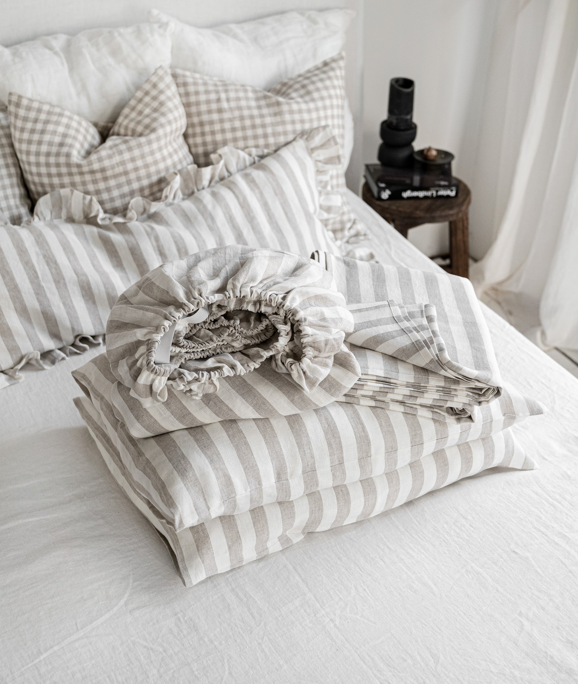 Linen Sheet Set in Natural Stripes