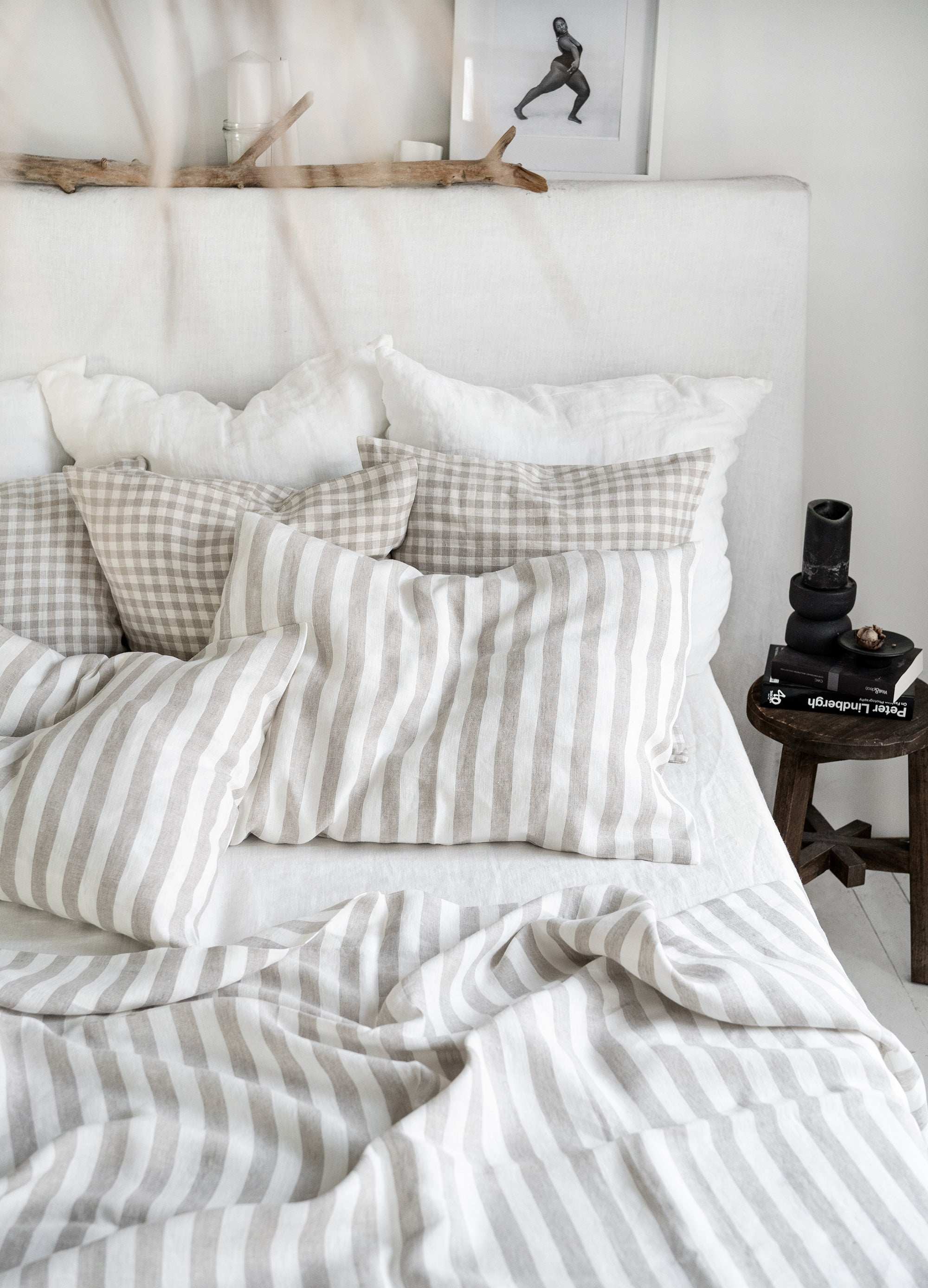 Linen Flat Sheet in Natural Stripes