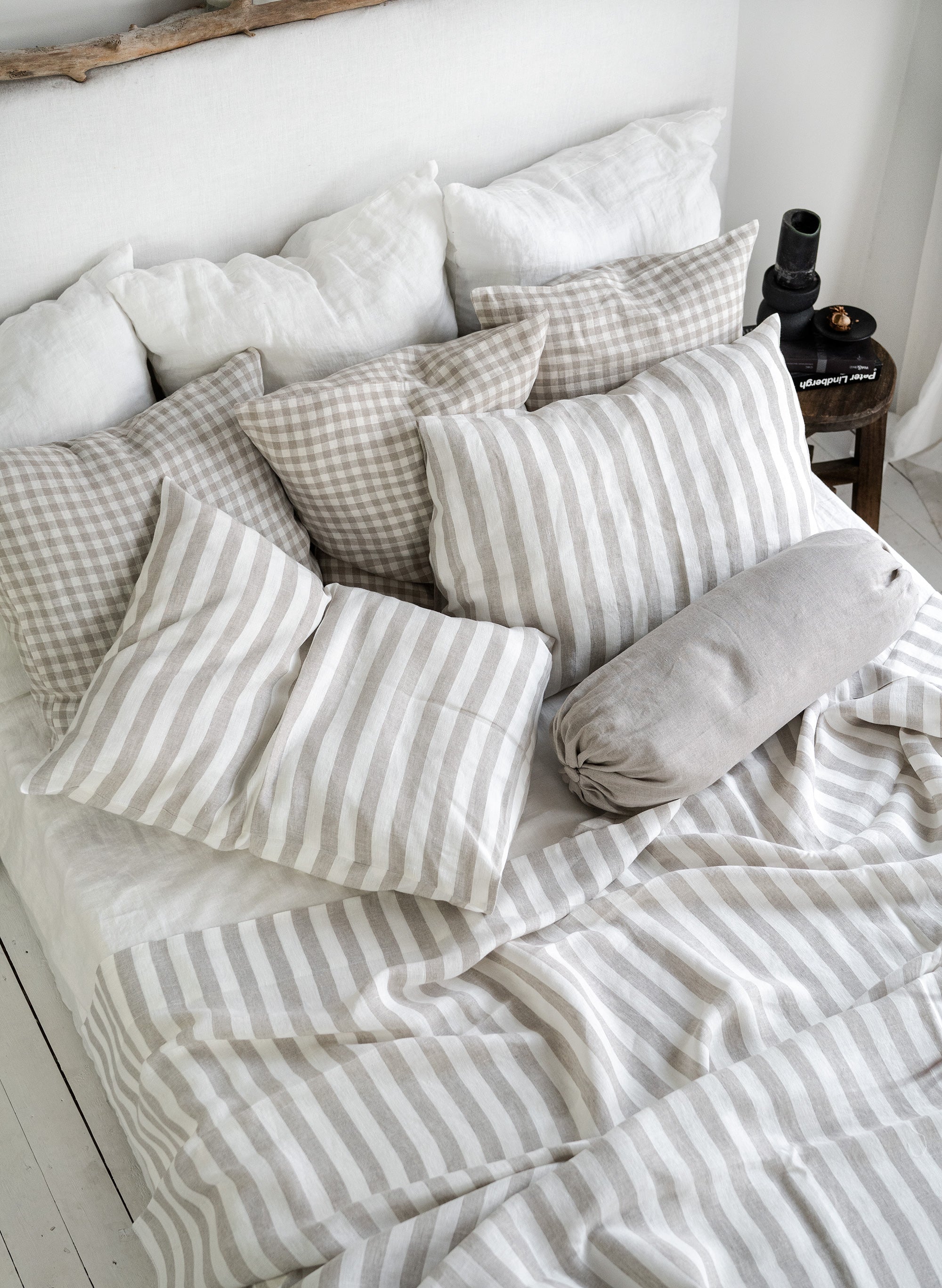 Linen Flat Sheet in Natural Stripes