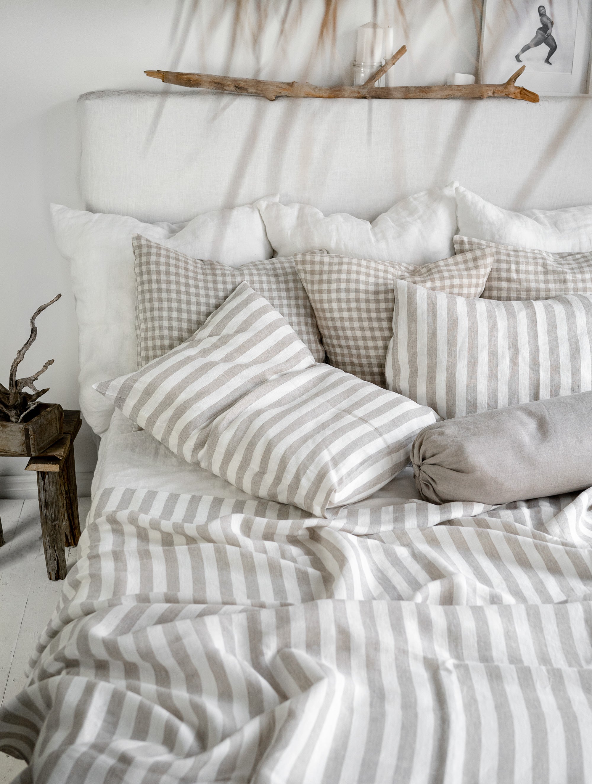 Linen Flat Sheet in Natural Stripes