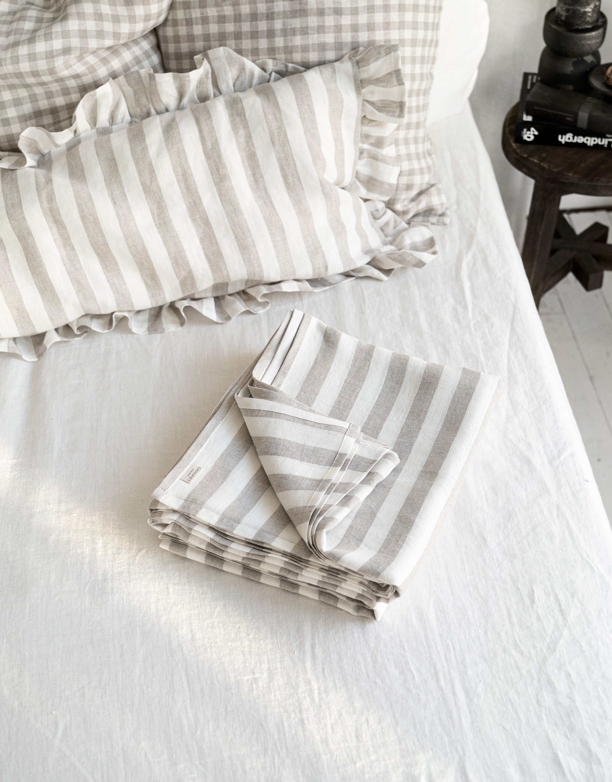 Linen Flat Sheet in Natural Stripes