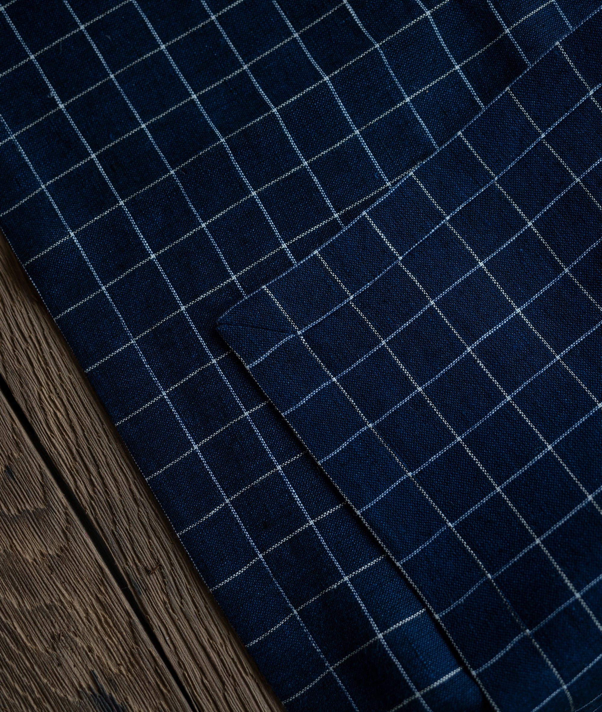 Linen Table Runner in Navy Grid