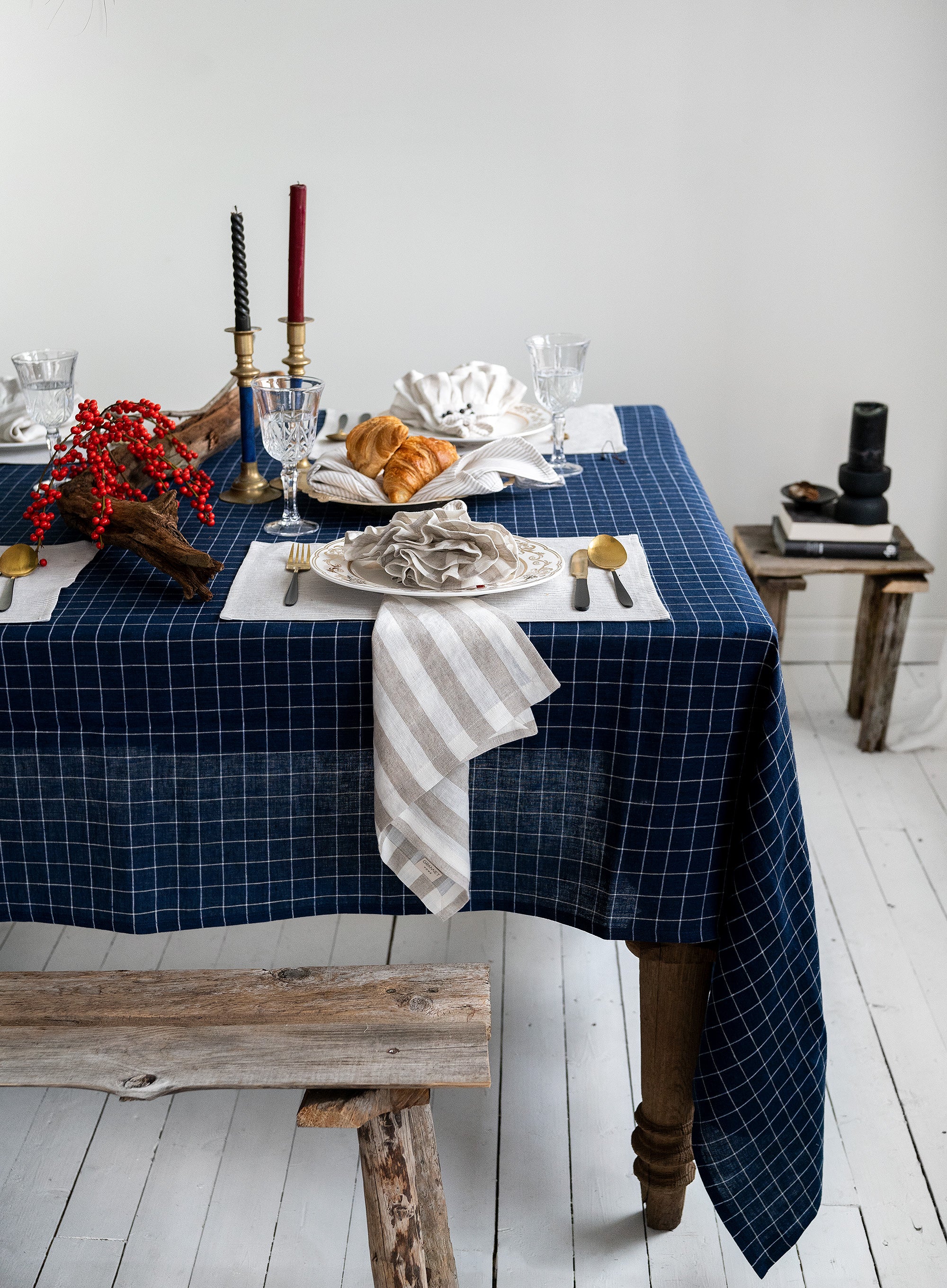 Ruffled Linen Napkin in Natural Stripes