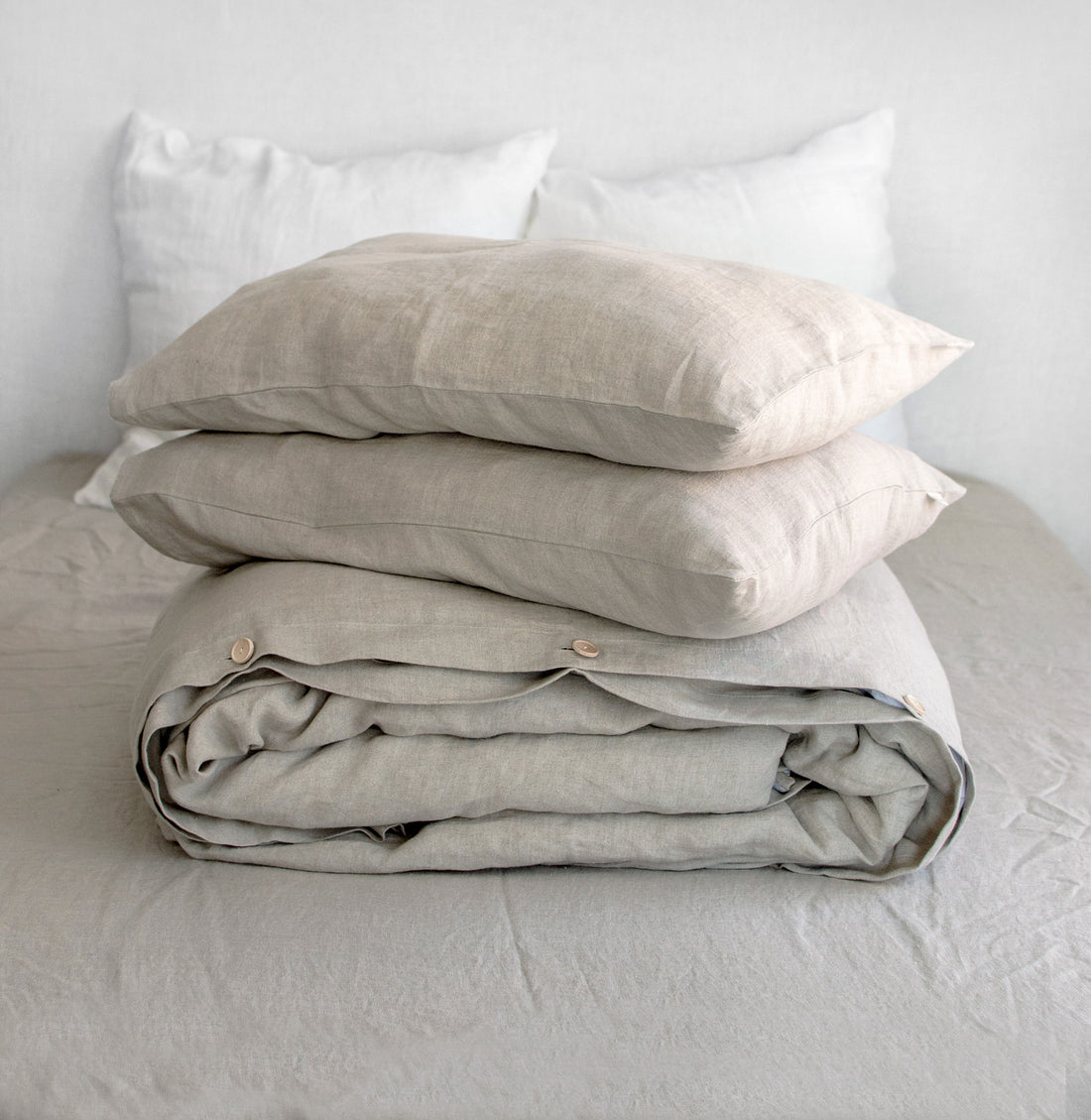 Linen Bedding Set in Natural (Oatmeal) - Duvet Cover & 2 Pillowcases