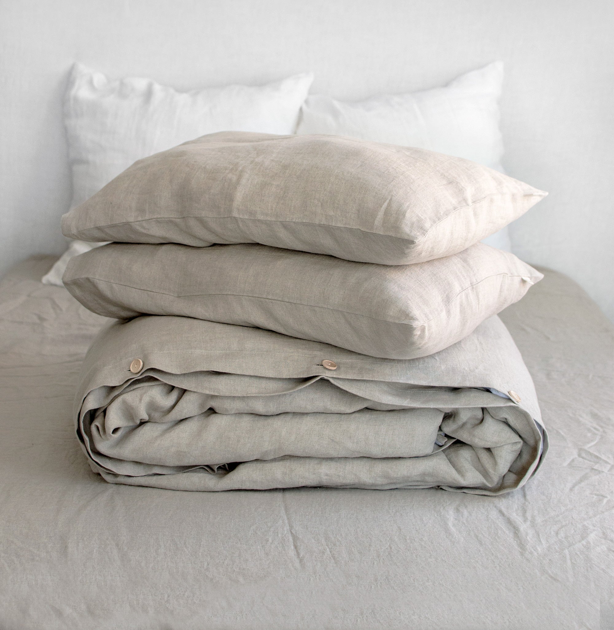 Linen Bedding Set in Natural (Oatmeal) - Duvet Cover & 2 Pillowcases