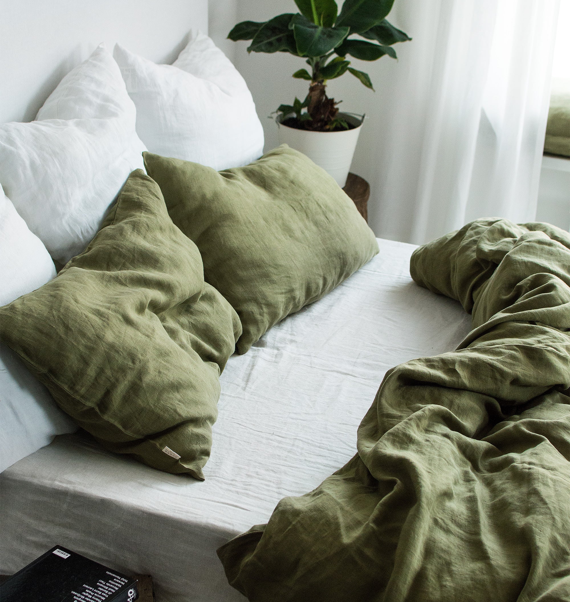 Linen Pillowcase in Olive Green